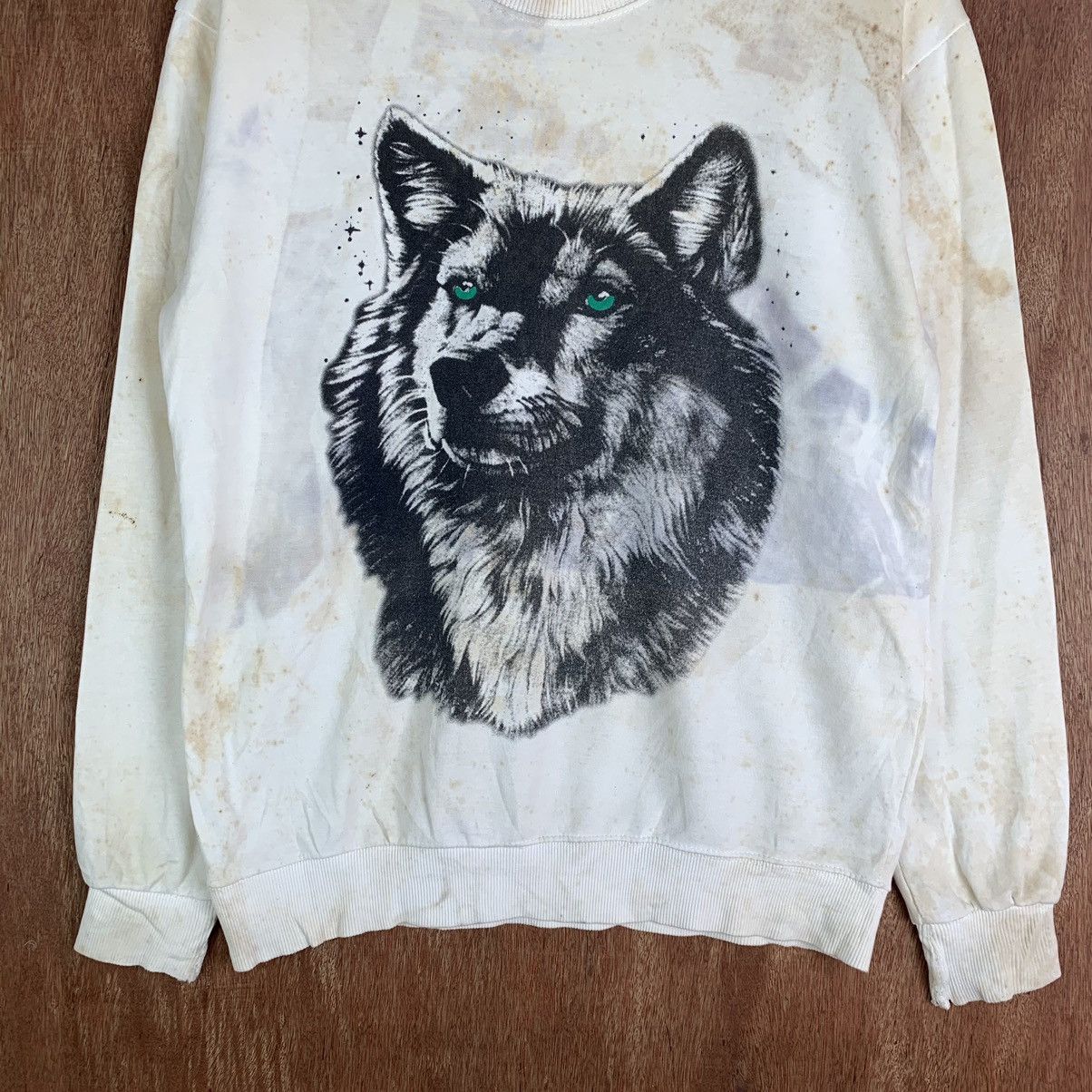 Japanese Brand × Vintage Wolf Distressed Faded sweater (very rare item)#K01570 Size US M / EU 48-50 / 2 - 8 Thumbnail