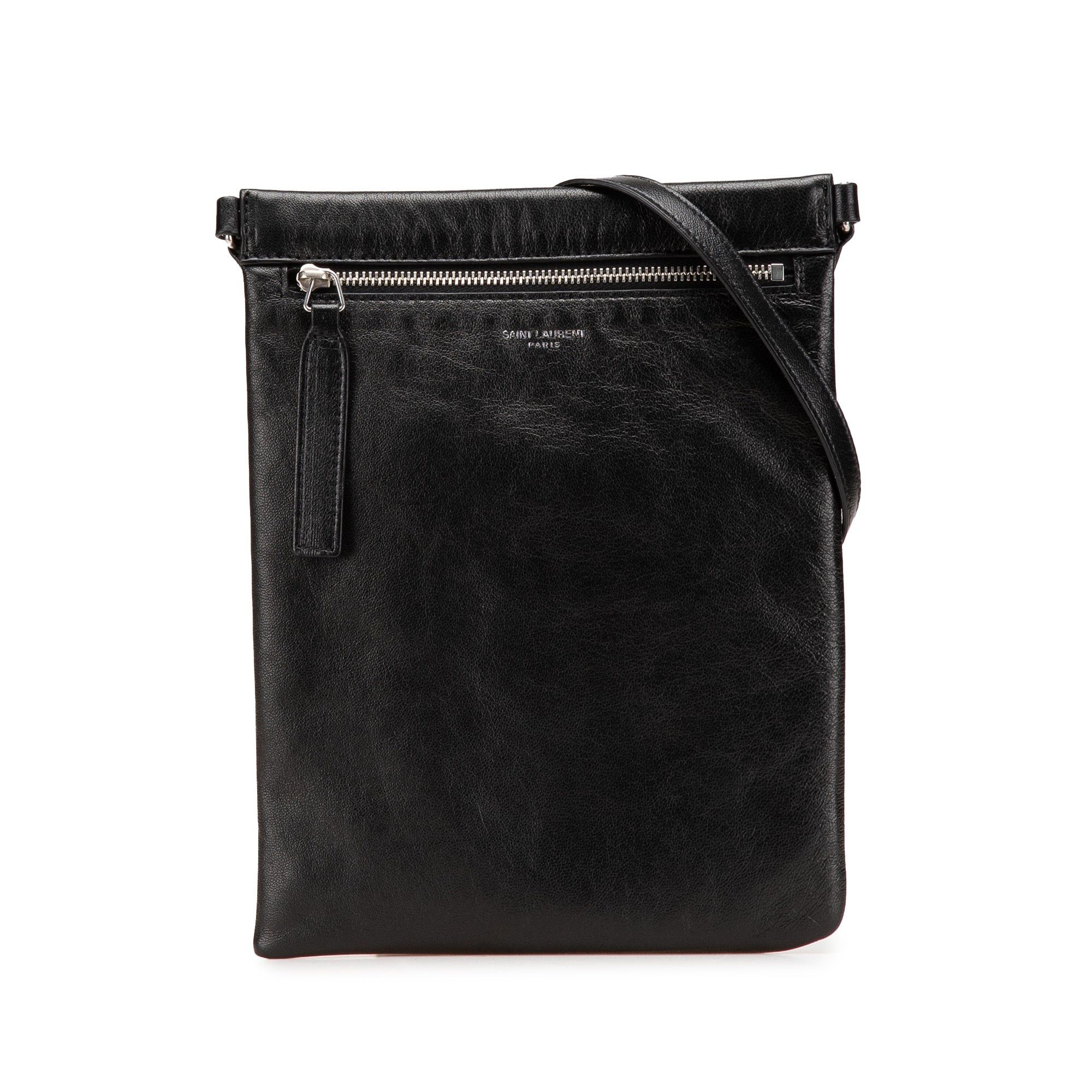 Saint Laurent Paris Antiqued Lambskin Sid Flat Crossbody in Black, Women's