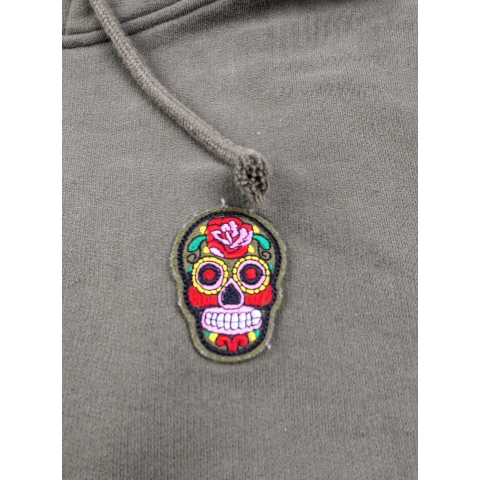 Suspicious Antwerp Hoodie Green Cotton Embroidered Skull Mens 1XL Sweatshirt, Men's — image 3 of 6