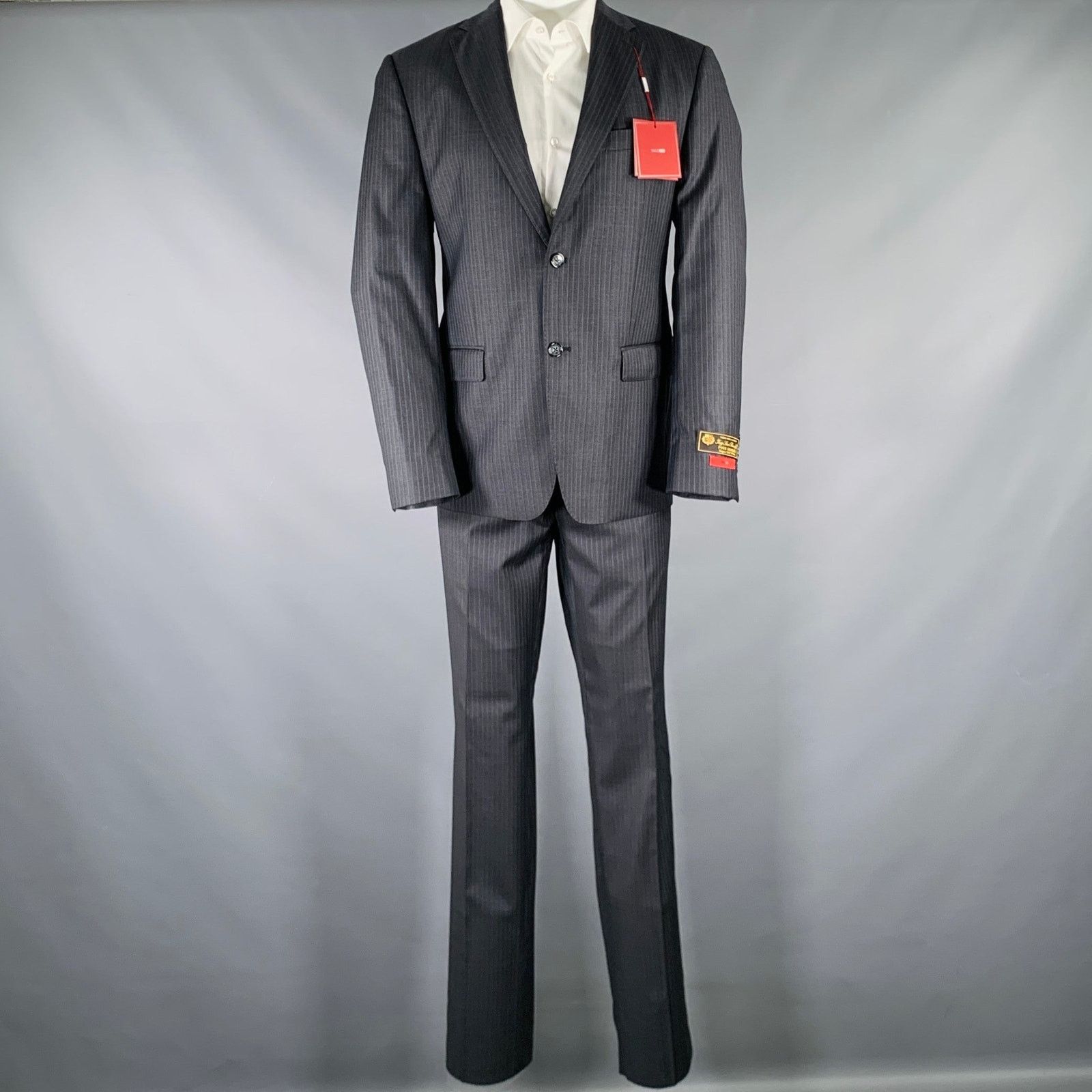 Other TAILO RED Grey Blue Pinstripe Wool Single Breasted Suit Size 40R - 5 Thumbnail