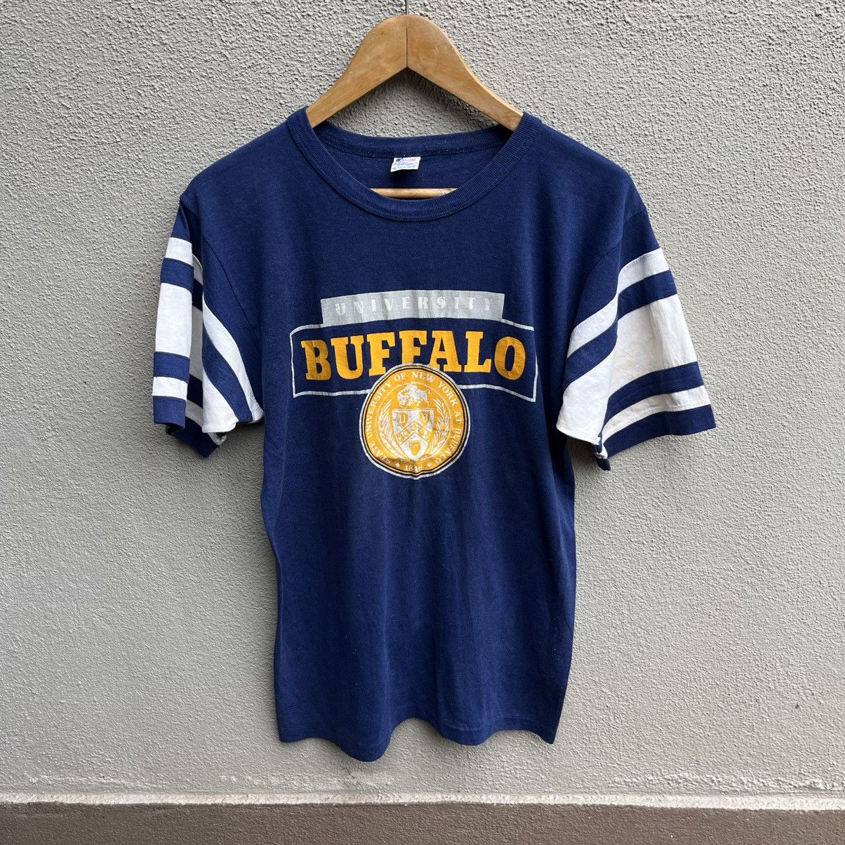 Champion Vintage 80s UNIVERSITY BUFFALO champion usa blue bar tee Size US M / EU 48-50 / 2 - 1 Thumbnail