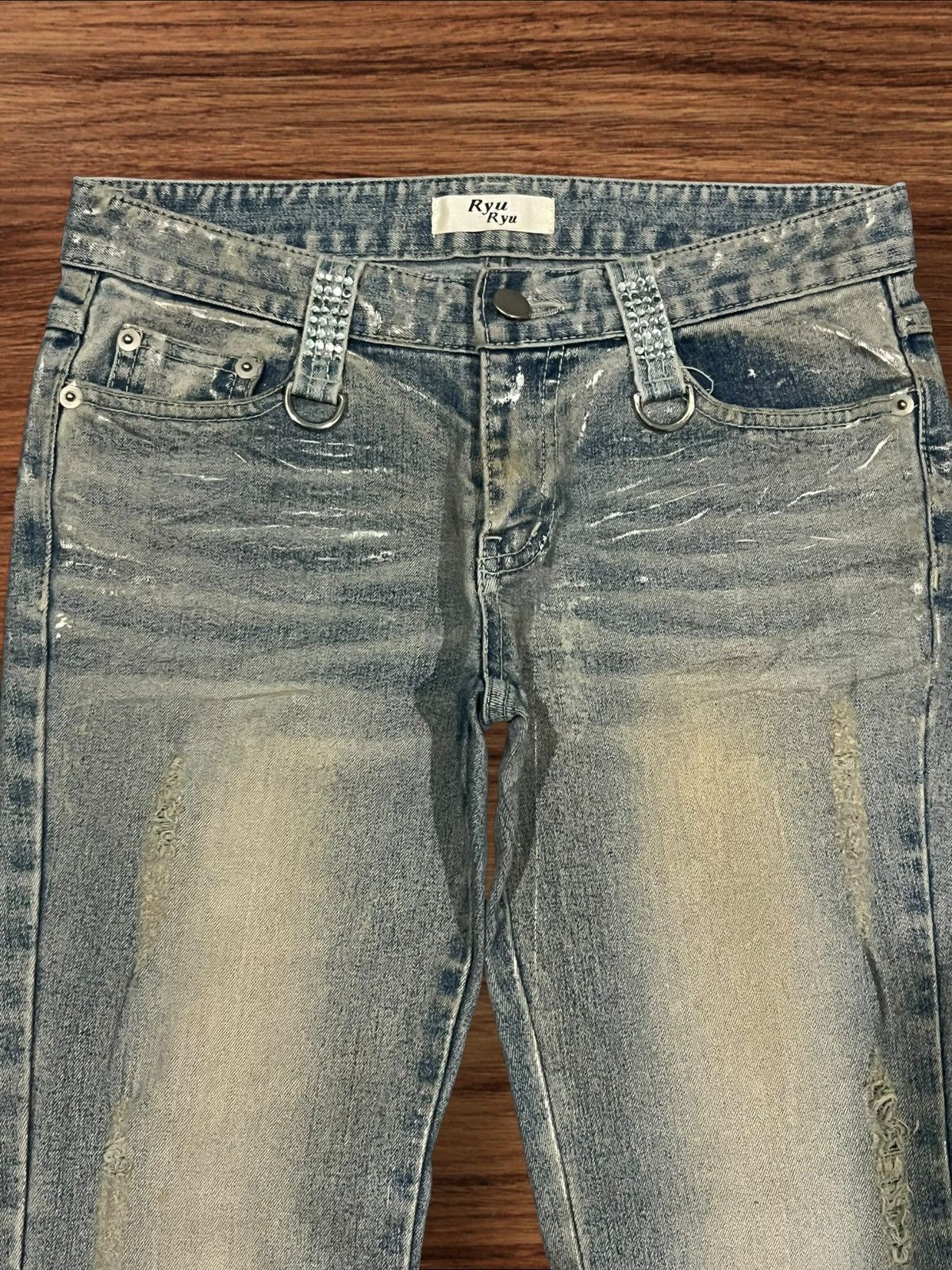 Japanese Brand Vintage Japanese Brand Ryu Ryu Waxed Distressed Flare Jeans Size 28" / US 6 / IT 42 - 4 Thumbnail