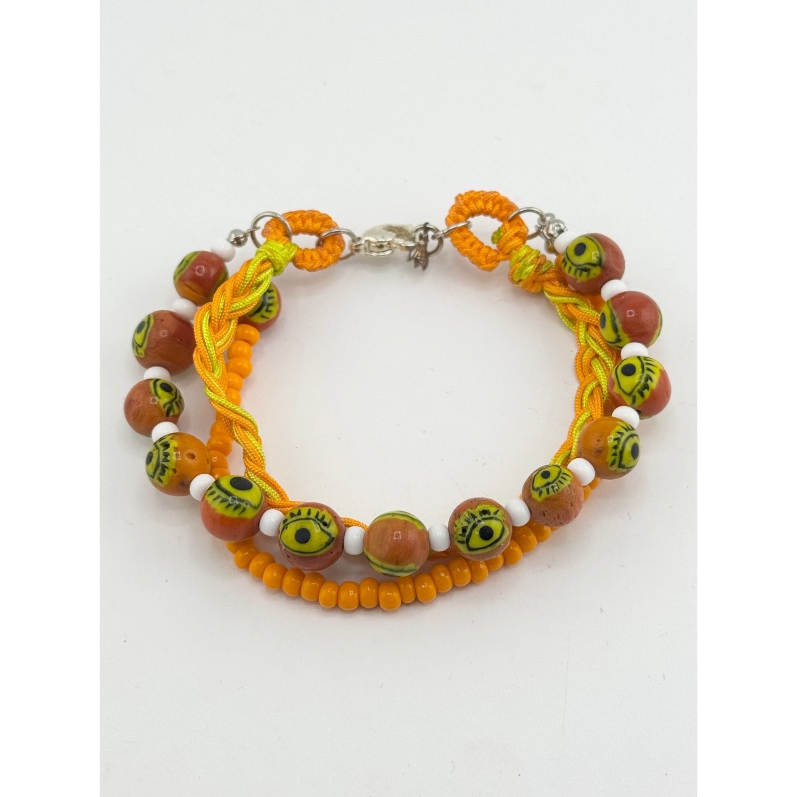 Vintage Vintage orange glass evil eye beaded three strand braided br Size ONE SIZE - 4 Thumbnail