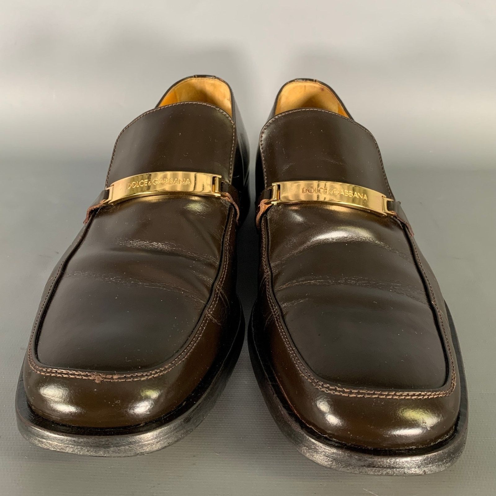 Dolce & Gabbana DOLCE & GABBANA Size 9 Brown Gold Leather Loafers Size US 9 / EU 42 - 4 Thumbnail