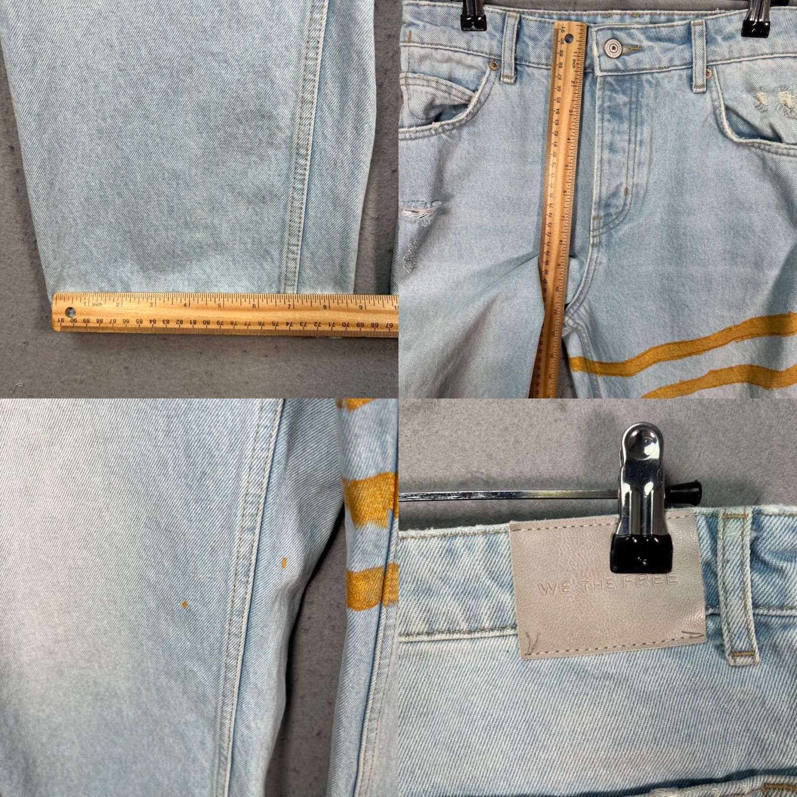 Vintage We The Free Distressed Light Wash Jeans w Yellow Stripe Accent Womens Size 26 Size 26" / US 2 / IT 38 - 8 Thumbnail