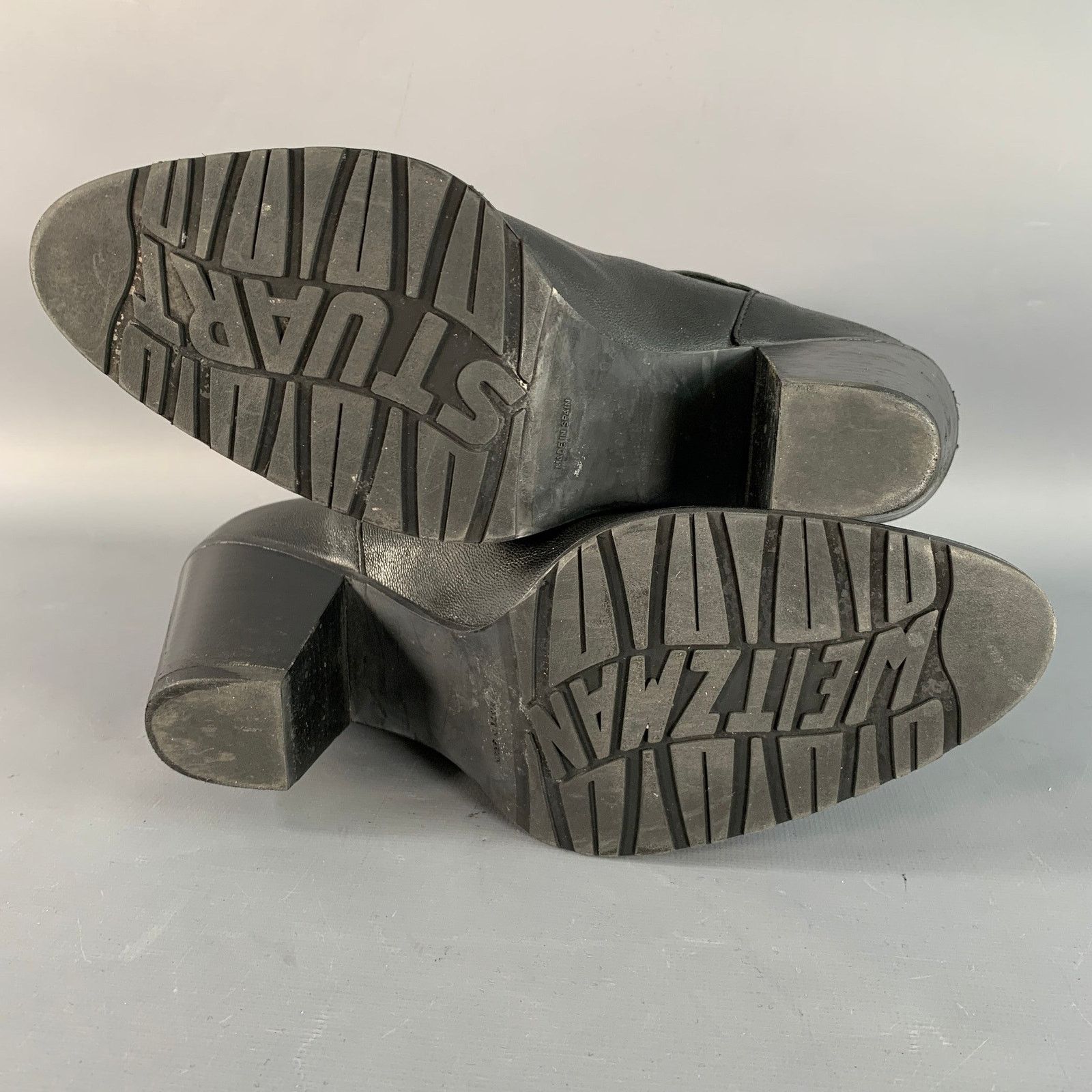 Stuart Weitzman 7 Black Leather Studded Zip Belted Ankle Booties Size US 7 / IT 37 - 6 Thumbnail