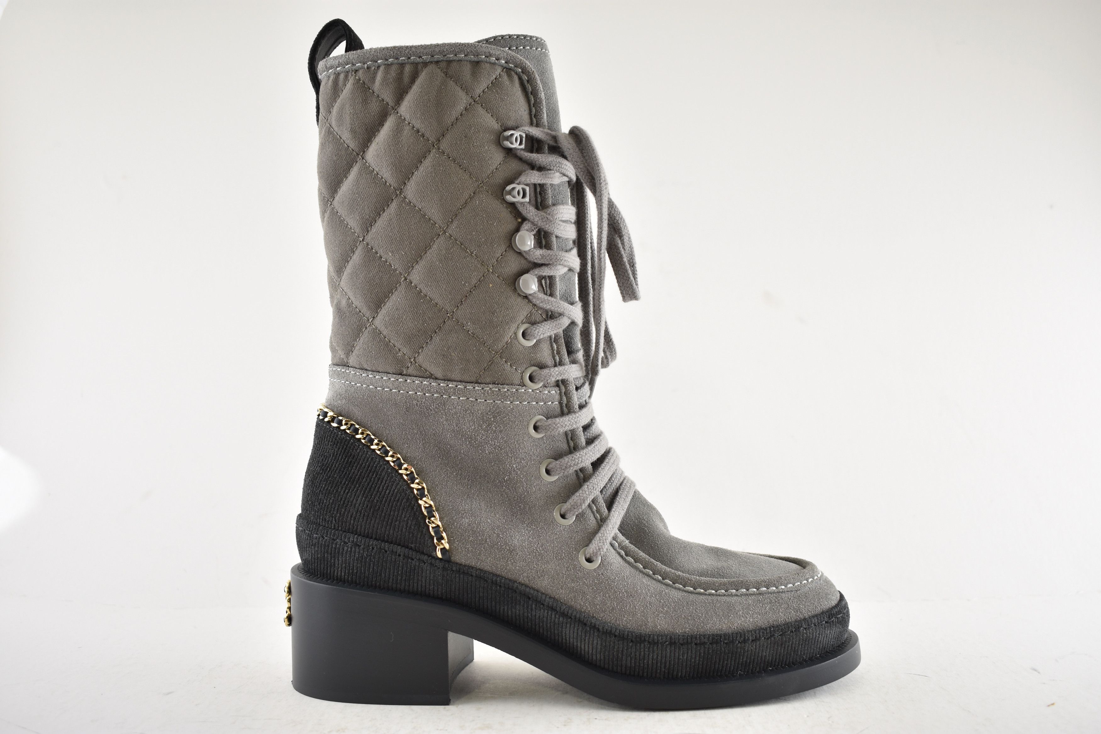 Chanel Chanel 24K Grey Quilted Chain Combat Military Tall Boot 36 Size US 6 / IT 36 - 2 Thumbnail