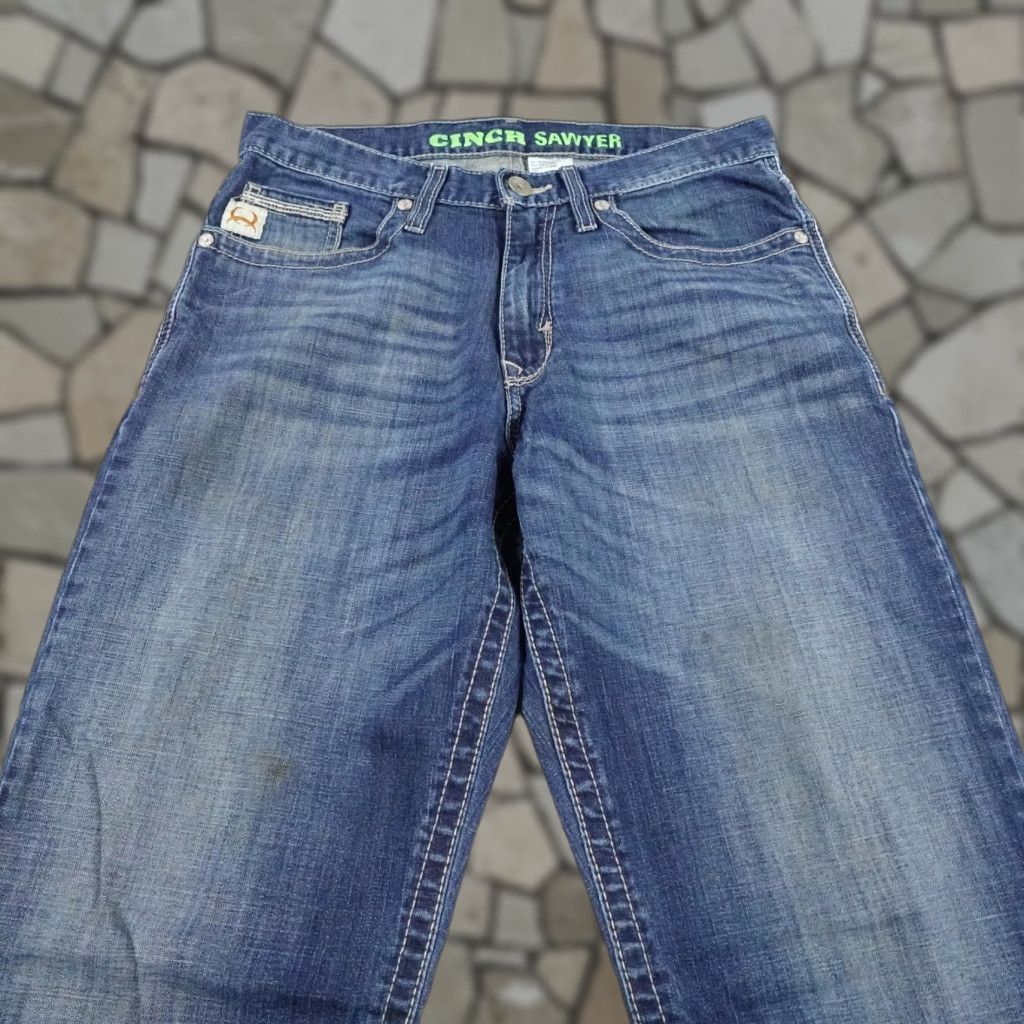 Denime Cinch Sawyer Jeans Mens 30x32 Blue Denim Straight 5-Pocket Western Whisker Faded Size US 30 / EU 46 - 1 Thumbnail