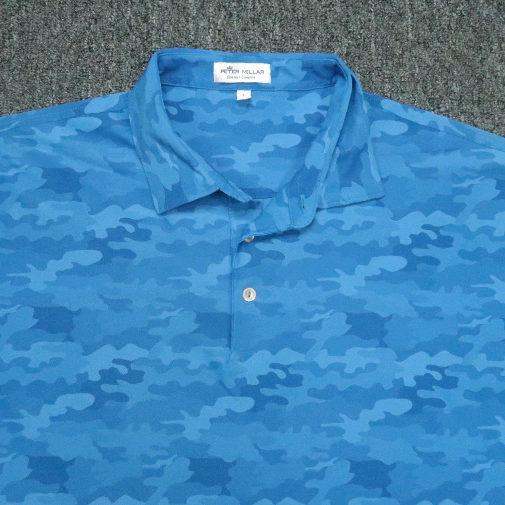 Peter Millar Peter Millar Shirt Mens Large Blue Camo Summer Comfort Polo Golf Breathable UV Protection 31in 48 Chest Regular Sprd Collar Polo Shirt Mens Size US L / EU 52-54 / 3 - 2 Thumbnail