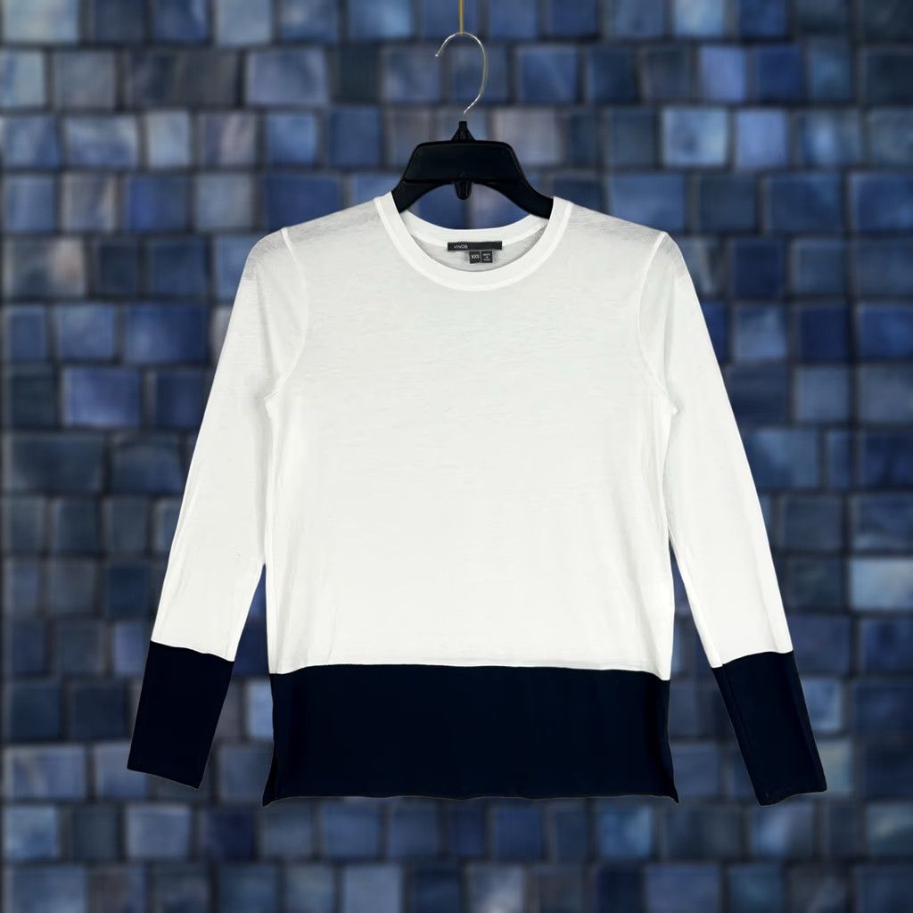 Vince Vince Shirt Womens XXS White Colorblock Crew Neck Basic Knit Lightweight 50% Pima Cotton 50% Modal Womens Size XXS / US 00 / IT 34 - 1 Thumbnail