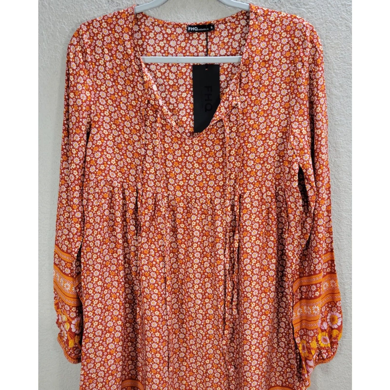 Vintage FHQ Collection Very Soft Mini Dress Tunic Floral Red Peasant Boho Sz S NWT Dress Long Sleeve Women XS? No—size S Size S / US 4 / IT 40 - 4 Thumbnail