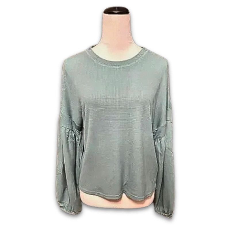Other Weatherproof Vintage Top Waffle Knit Bishop Sleeve Green NWT Size S / US 4 / IT 40 - 2 Thumbnail