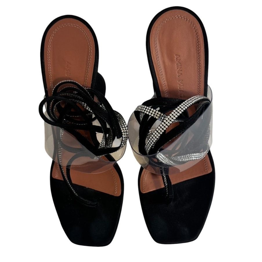 Amina Muaddi Amina Muaddi Zula Black Satin Crystal Martini Heel Sandal 39 Size US 8.5 / IT 38.5 - 3 Thumbnail