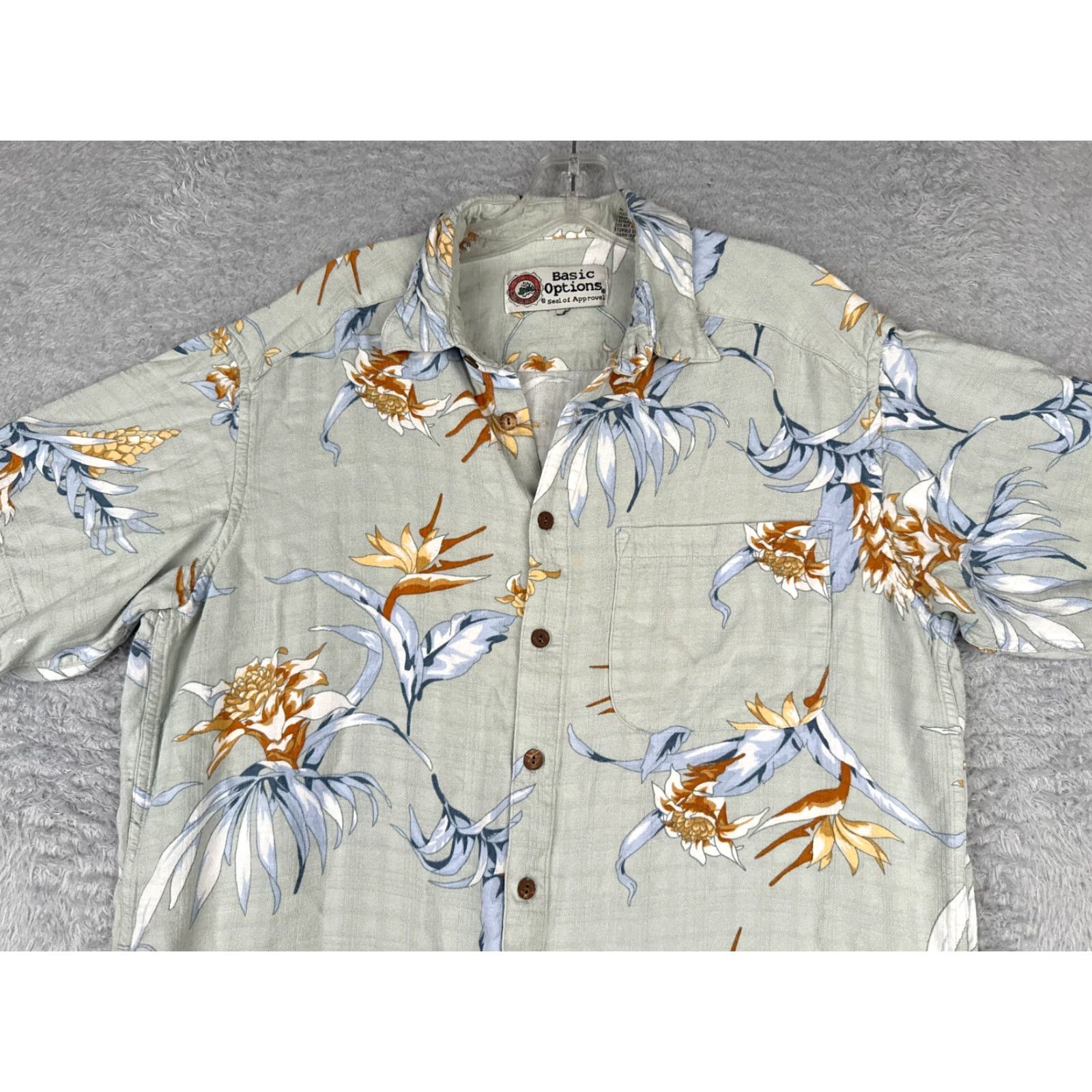 Paradise Basic Options Shirt Adult Medium Blue Floral Hawaiian Short Sleeve Button-Up Collared Mens Size US M / EU 48-50 / 2 - 4 Thumbnail