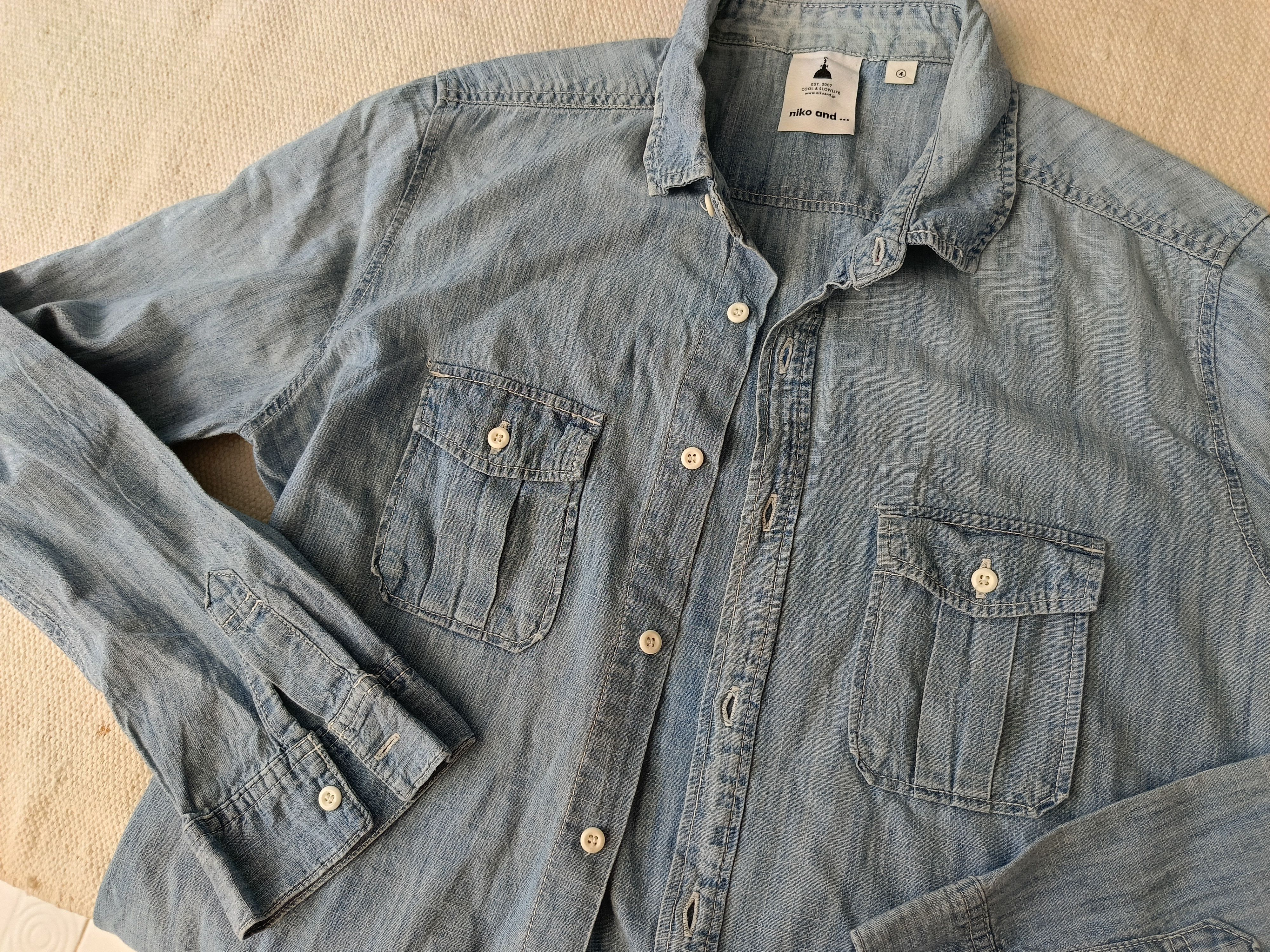 Japanese Brand Niko and ... 4 unisex blue denim chambray western work shirt Size M / US 6-8 / IT 42-44 - 12 Thumbnail