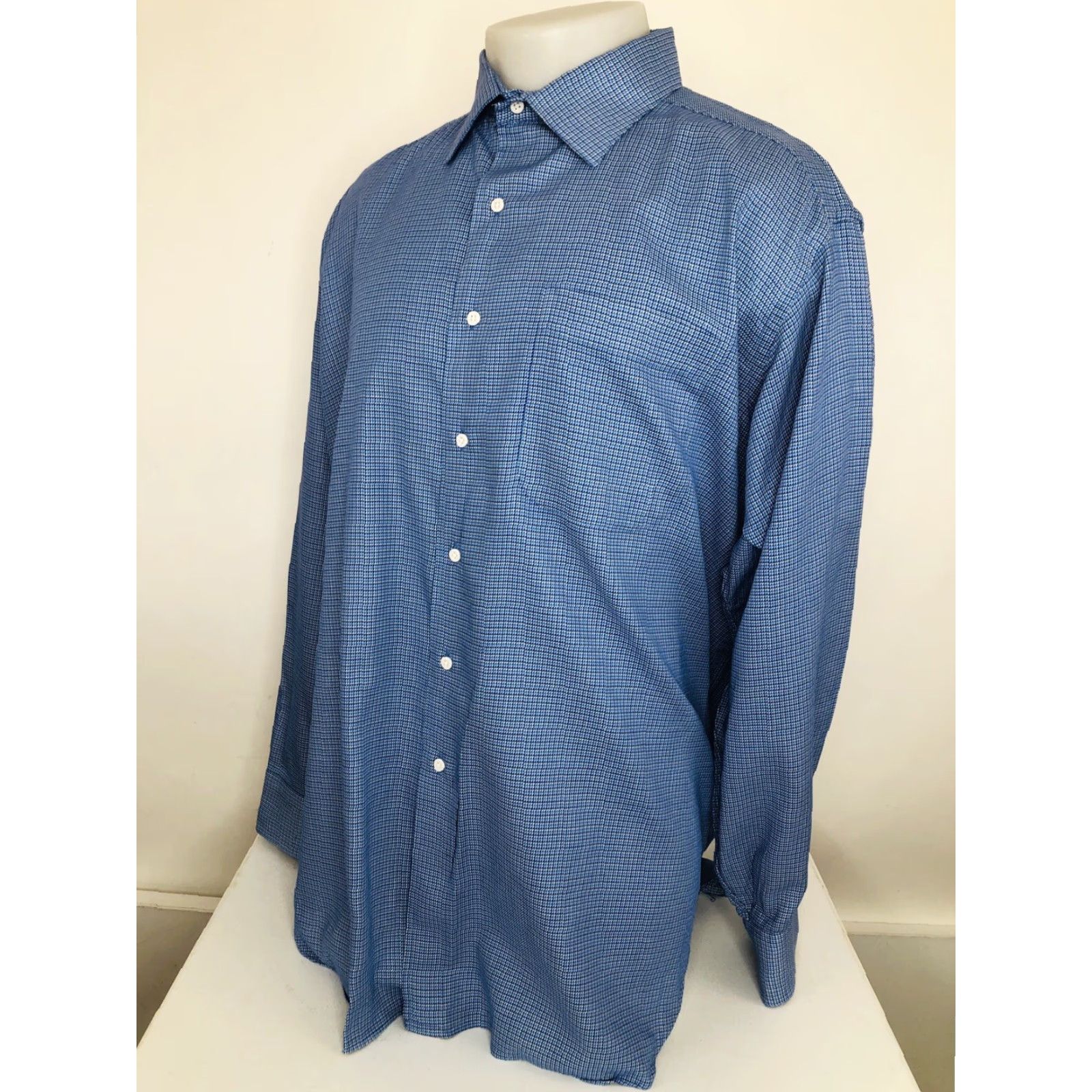 Vintage Gitman Bros. Geometric Pattern Big & Tall Mens 18/35 Shirt Long Sleeve Blue 18/35 Button-Up Mens Shirts VINTAGE (adjusted to match rules) Size US XXL / EU 58 / 5 - 2 Thumbnail