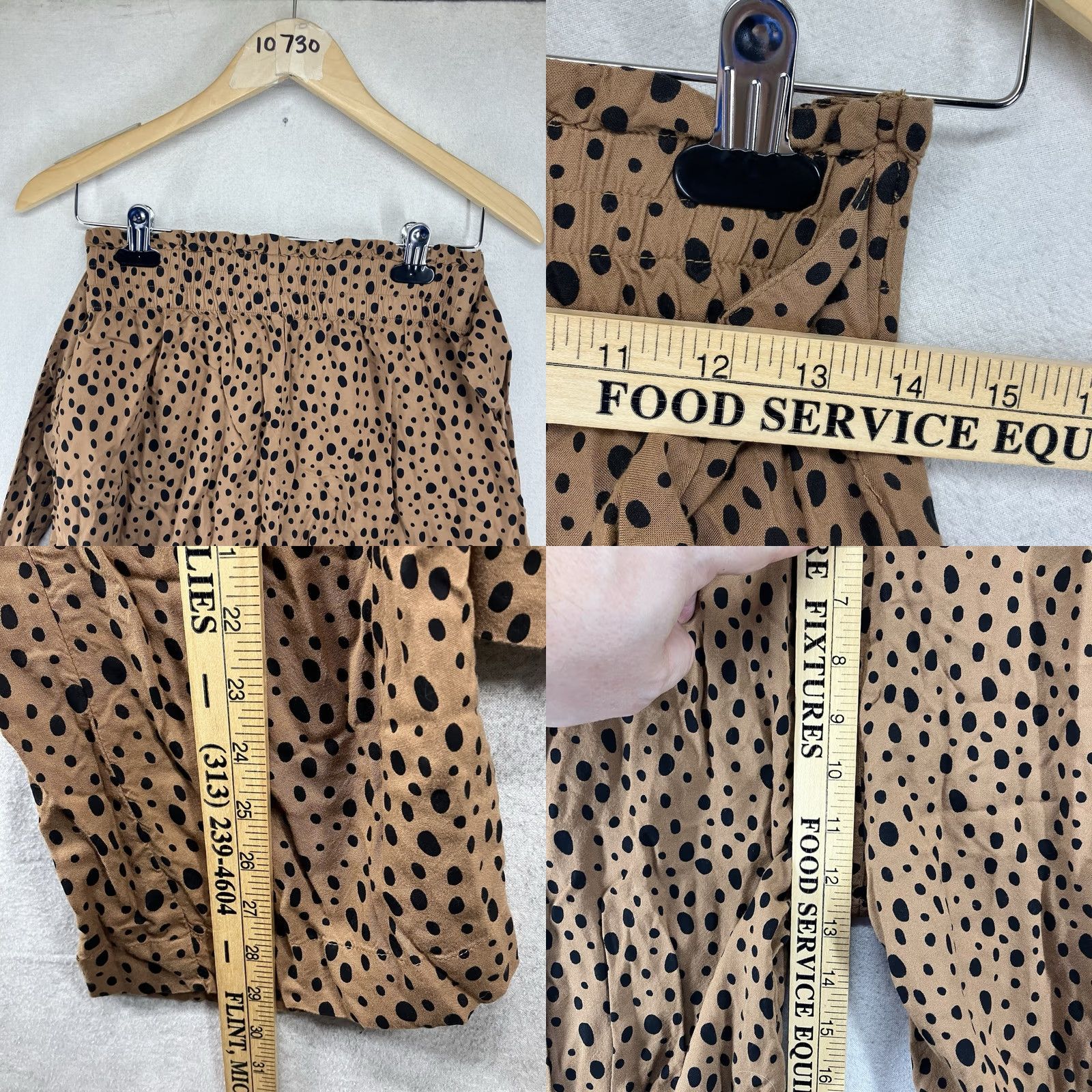 Abercrombie & Fitch Abercrombie & Fitch Women's Pants Wide-Leg High Waist Belted Chiffon Viscose Leopard Dots XS Brown Polka Dot 90s Bohemian City Festival Casual Size 26" / US 2 / IT 38 - 9 Thumbnail