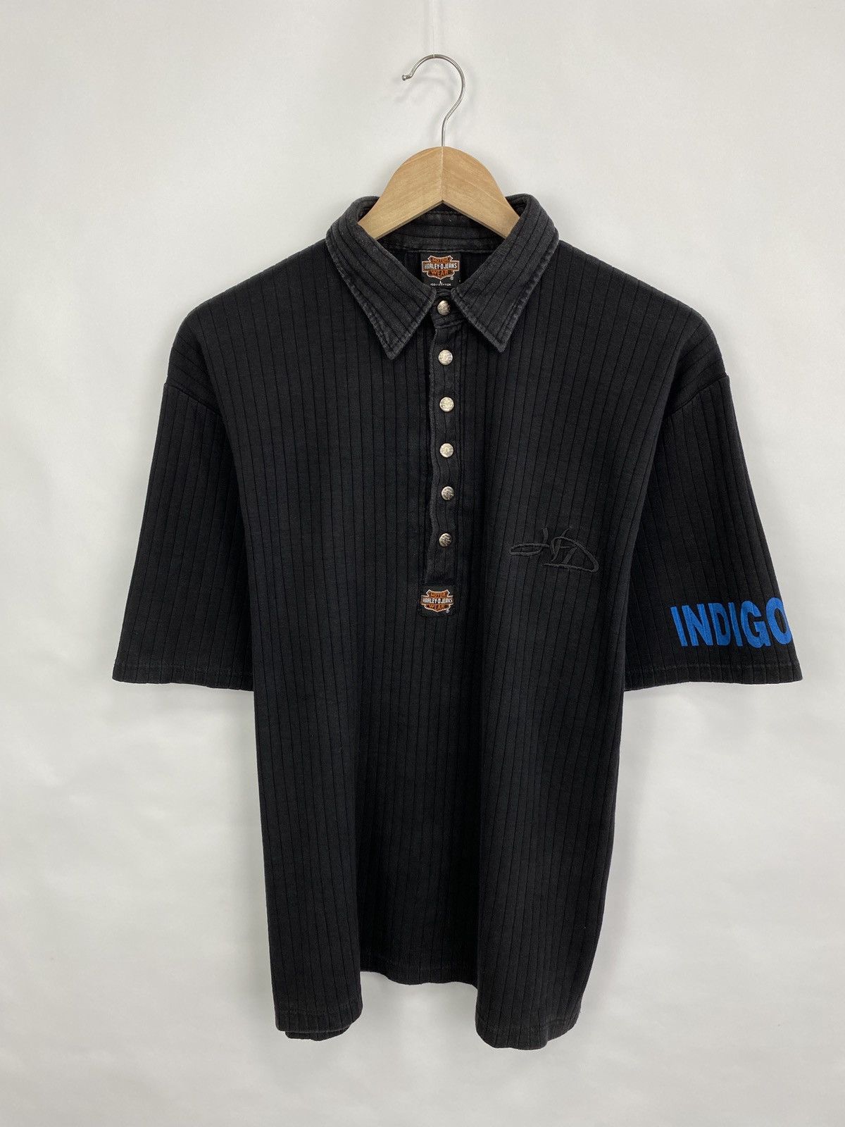 Harley Davidson 🇺🇸 Vintage 1990 Harley Davidson Indigo Jeans T-Shirt USA Size US L / EU 52-54 / 3 - 3 Thumbnail