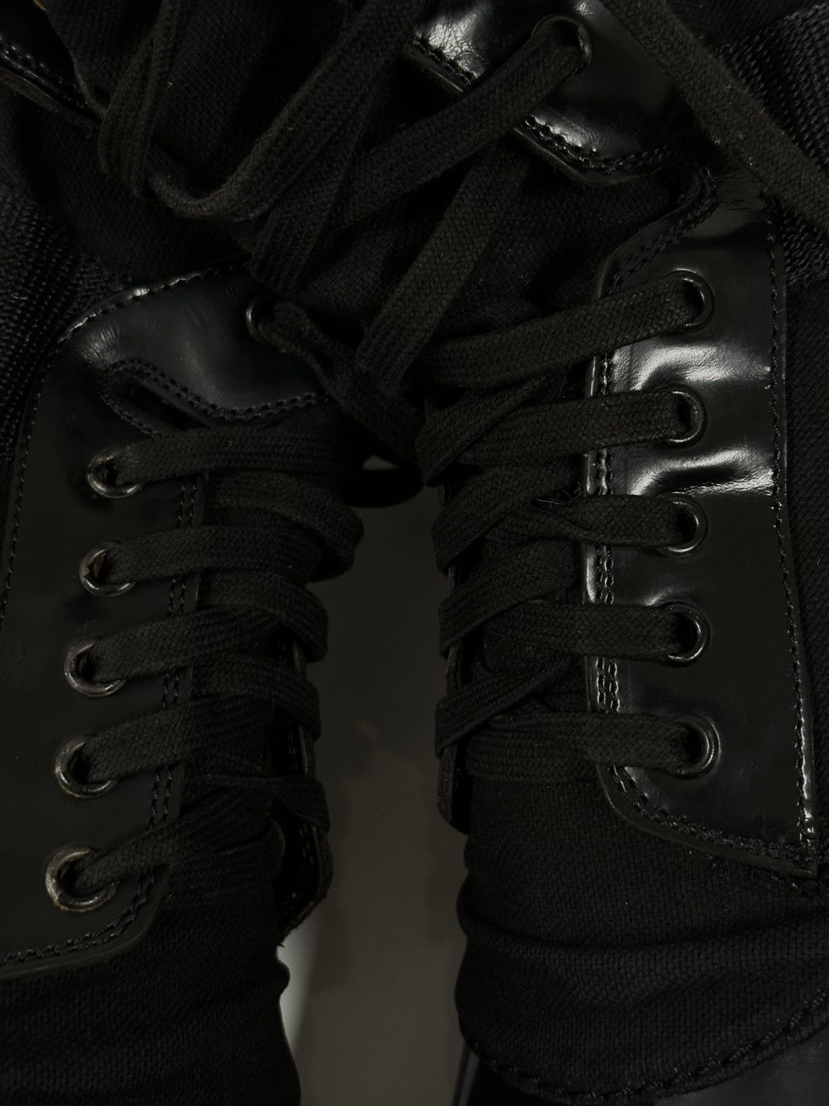 Burberry Prorsum Leather-Canvas Mono Black Lace-Up Rubber High Boots Shoes 44 Size US 11.5 / EU 44-45 - 19 Thumbnail
