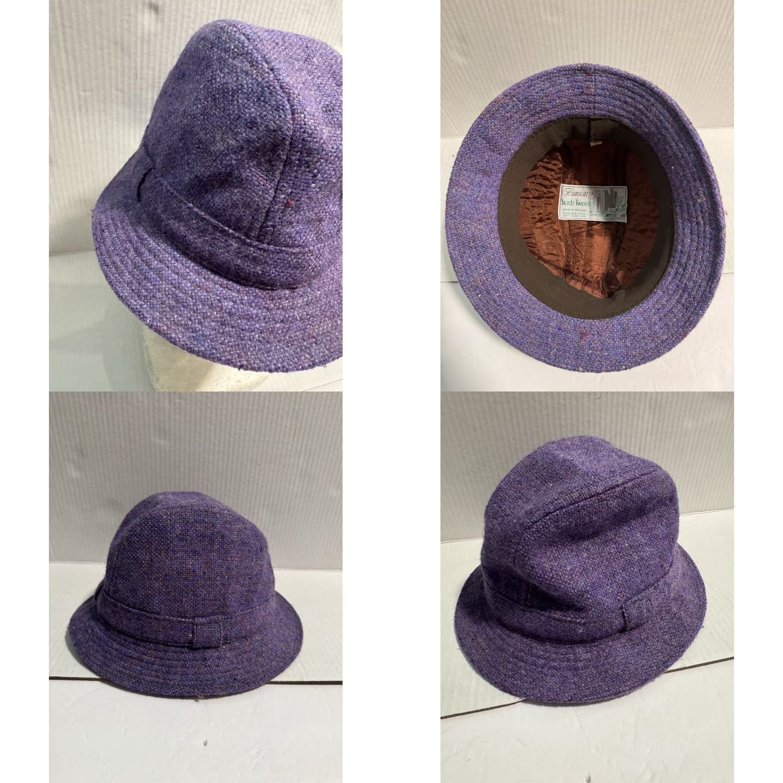 Vintage VINTAGE Bunratty Irish Tweed Walking Hat S Purple Wool Bucket Hat Men - 100% Wool, Tweed, Lined, Made Ireland, Classic, Fall Winter Spring, Casual Size ONE SIZE - 8 Thumbnail
