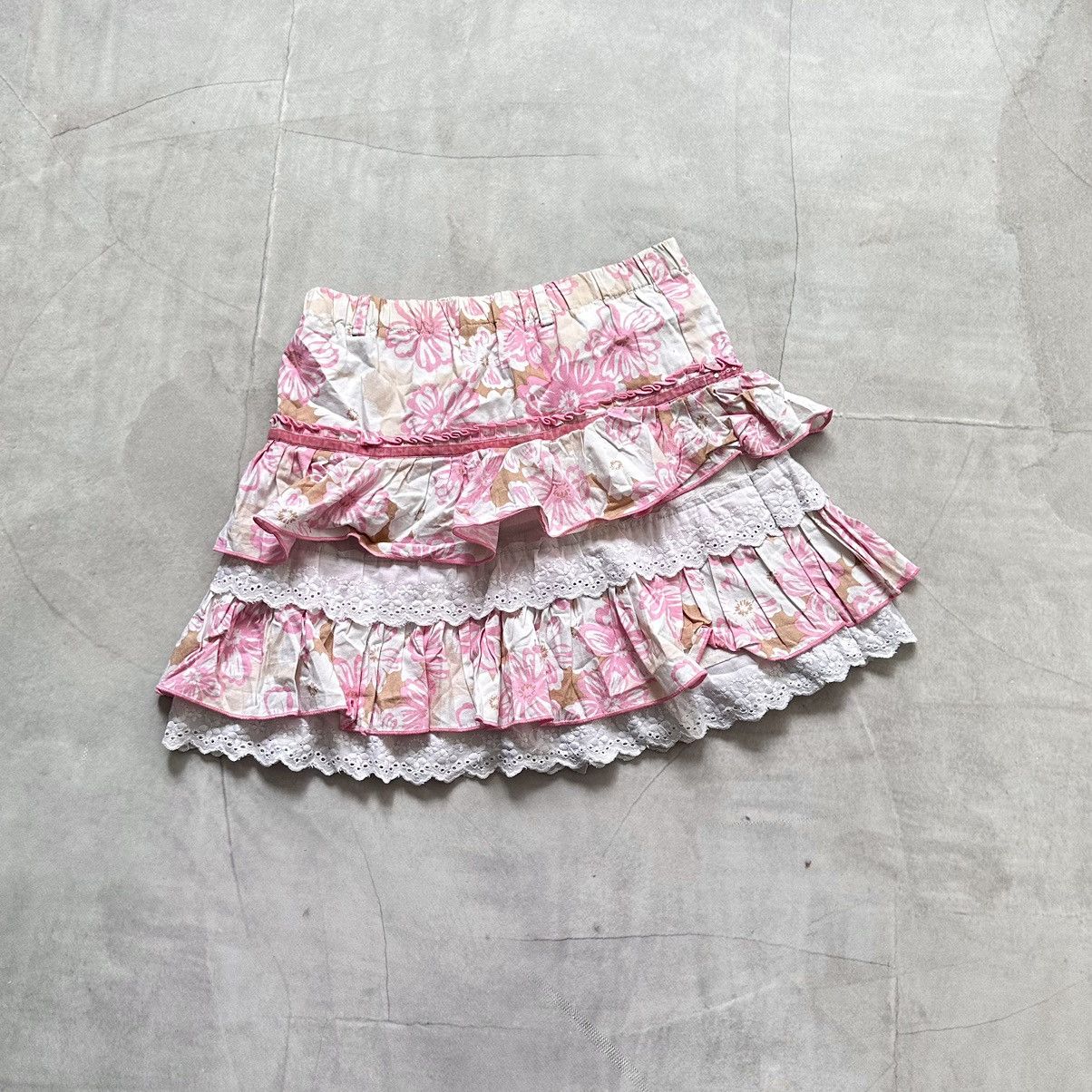 Cop Copine × Ed Hardy × Miss Sixty Sexy Floral Ruffle Skirt Y2K Vintage Cute Bow Lace Trim Size 24" / US 00 / IT 34 - 11 Thumbnail