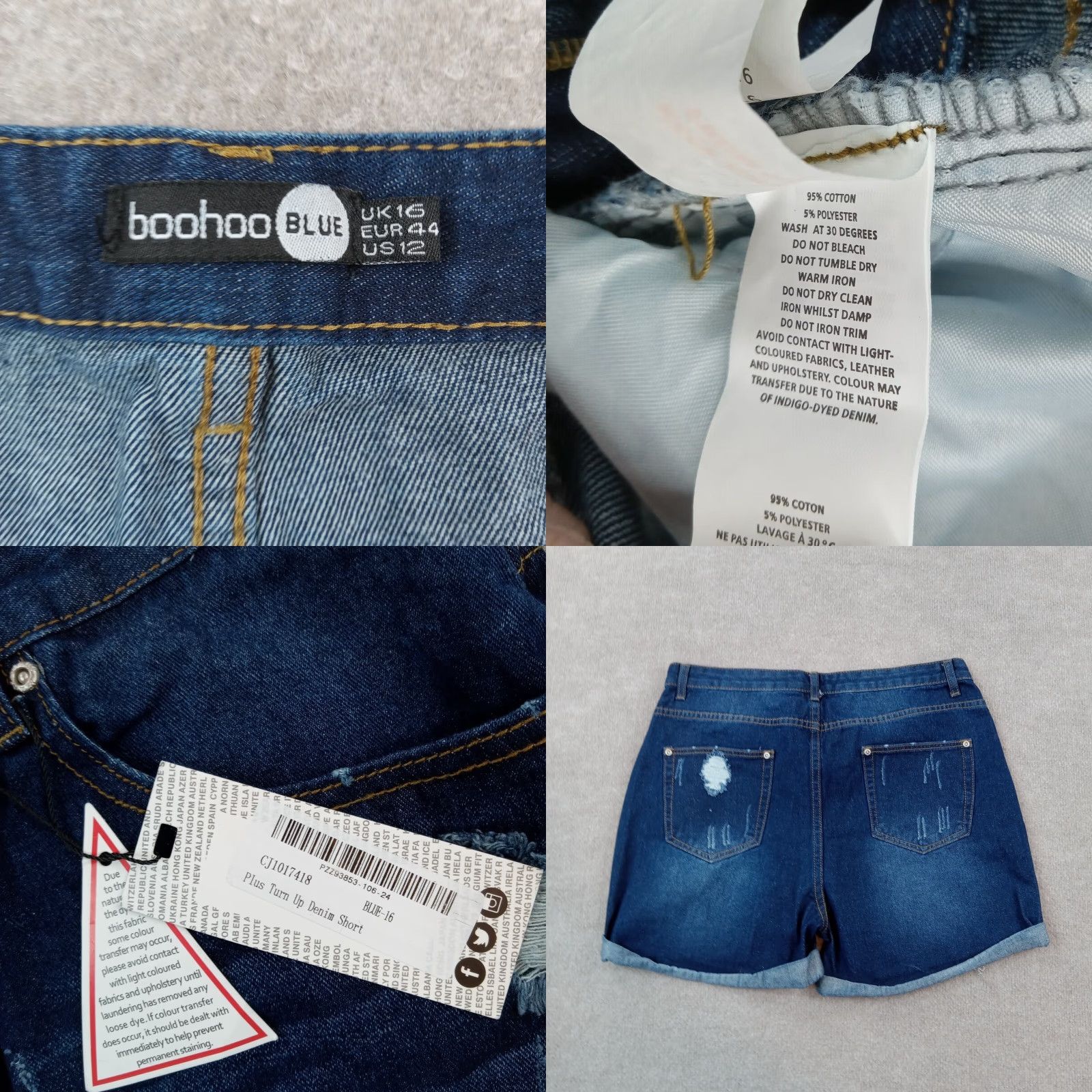 Boohoo Boohoo Denim Shorts Womens Size 12 High Rise Distressed Cuffed Cut Offs Blue Denim Shorts Womens 12 Boohoo Size 24" / US 00 / IT 34 - 8 Thumbnail