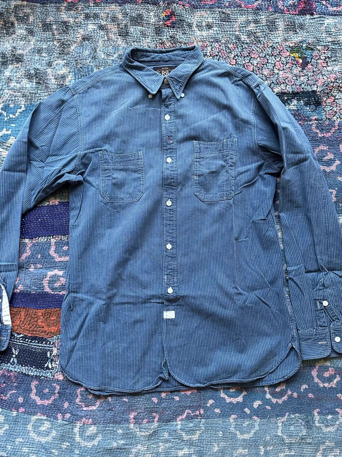 RRL Ralph Lauren RRL Indigo Dyed Wabash Stripe Shirt M (95 New) Size US M / EU 48-50 / 2 - 1 Thumbnail
