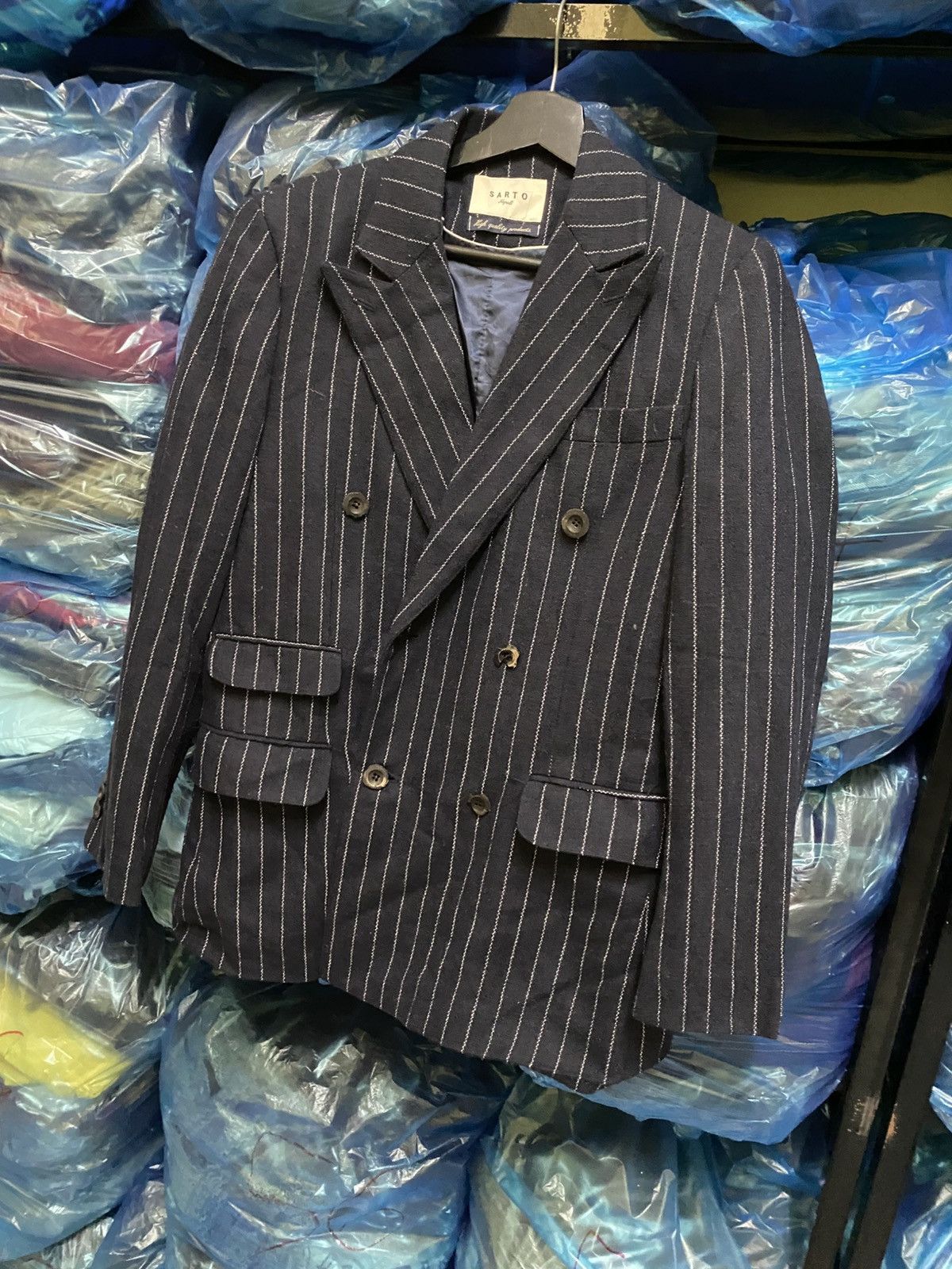 Designer SARTO Napoli Pinstripe Wool Blazer Double-Breasted Jacket Size US M / EU 48-50 / 2 - 4 Thumbnail