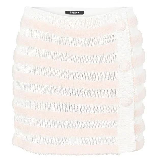 o1g2r1mq0924 Striped Knitted Skirt in Blanc & Rose