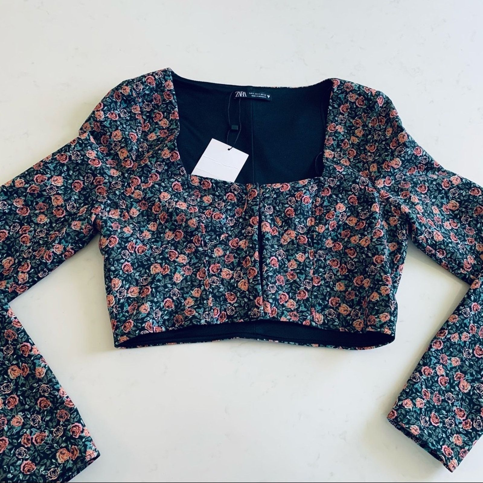Zara Zara floral detail long sleeve corset crop top size Small Size S / US 4 / IT 40 - 7 Thumbnail