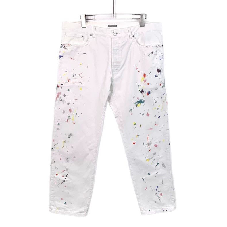 Dior White painting printed cotton casual denim trousers 25