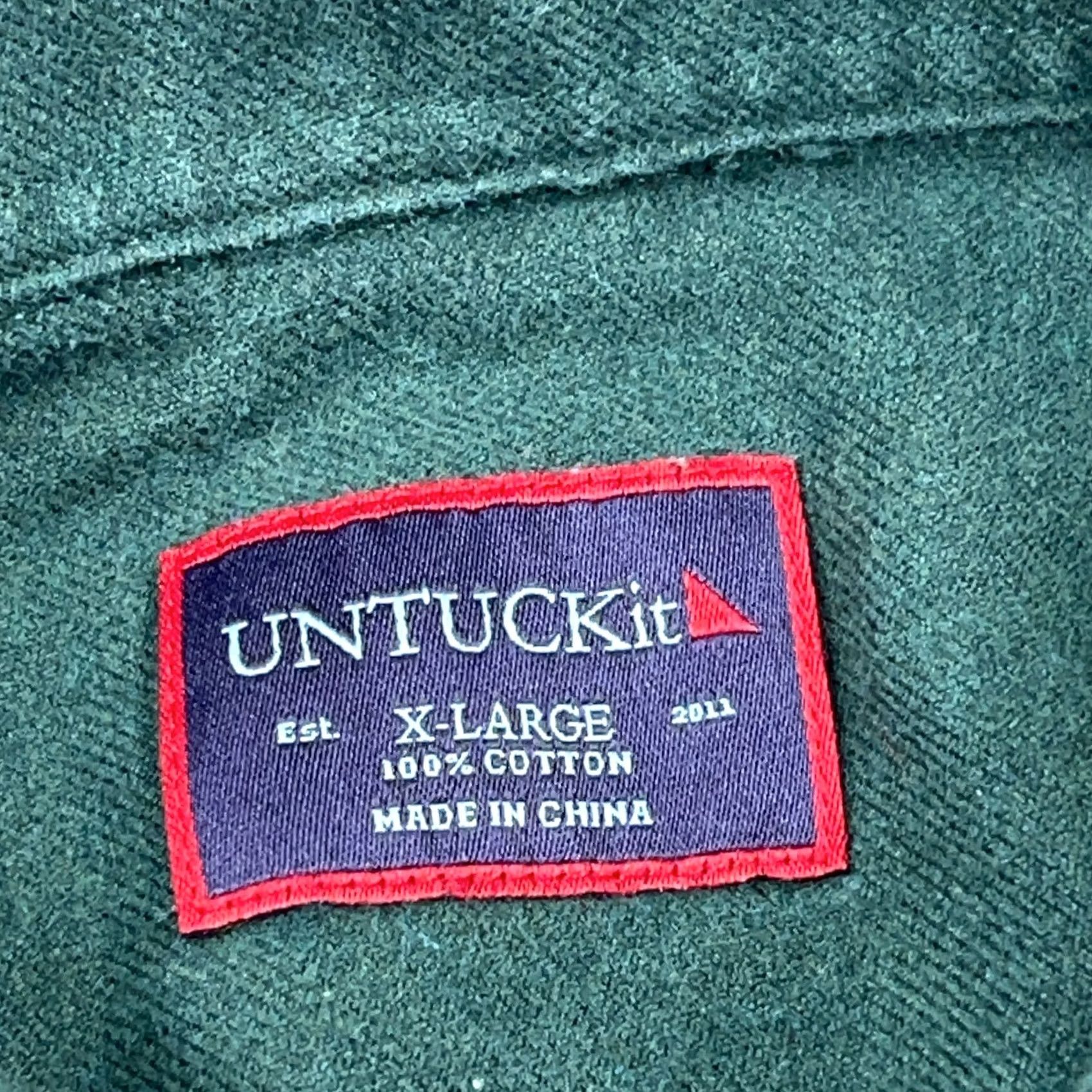 UNTUCKit UNTUCKit Shirt Men XL Green Flannel Button Up Solid Lightweight Dress Pocket Size 46R - 3 Thumbnail