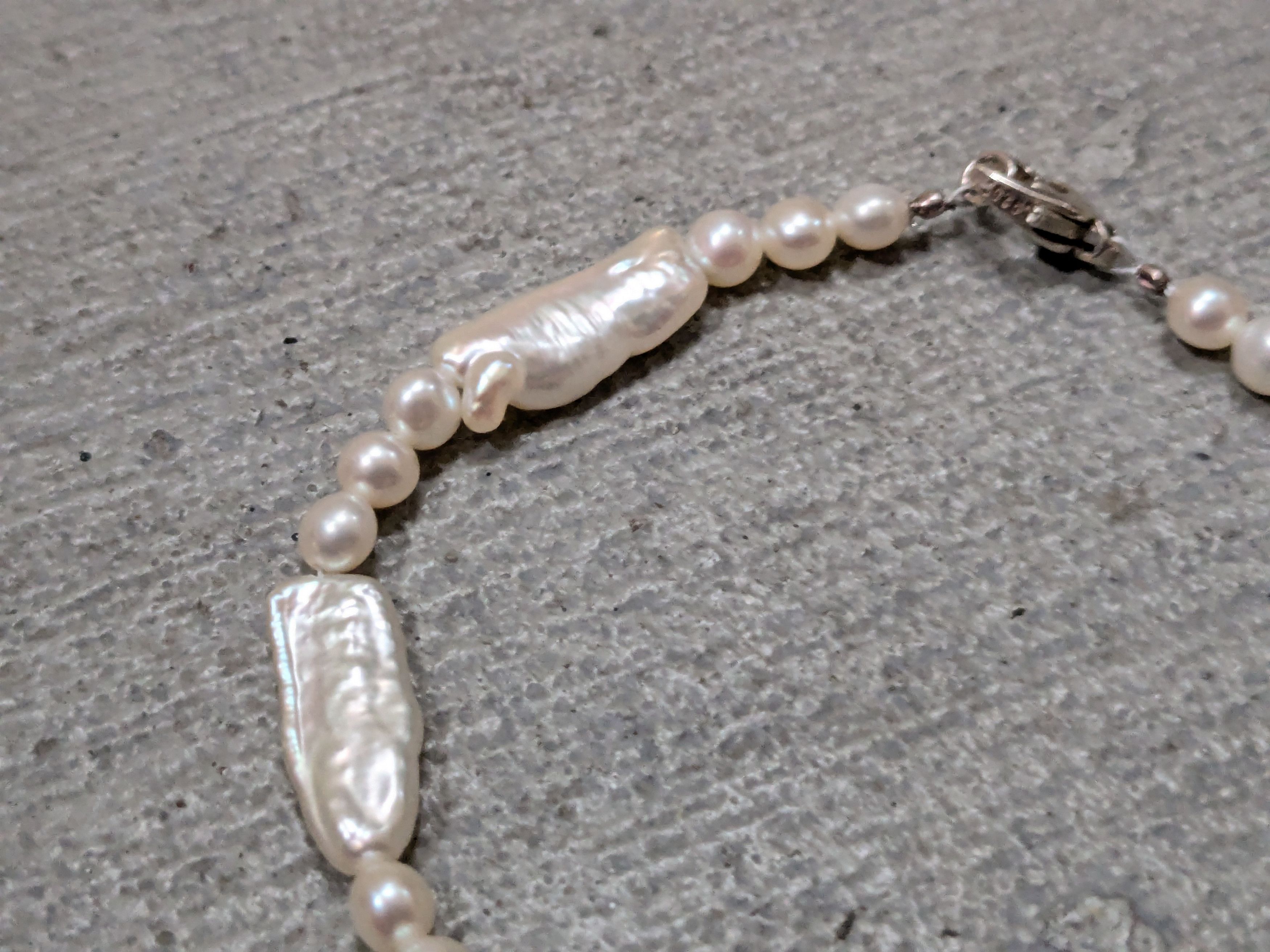 Jewelry Sterling Silver Bracelet Baroque Pearl Link Chain 8" Modern Size ONE SIZE - 5 Thumbnail