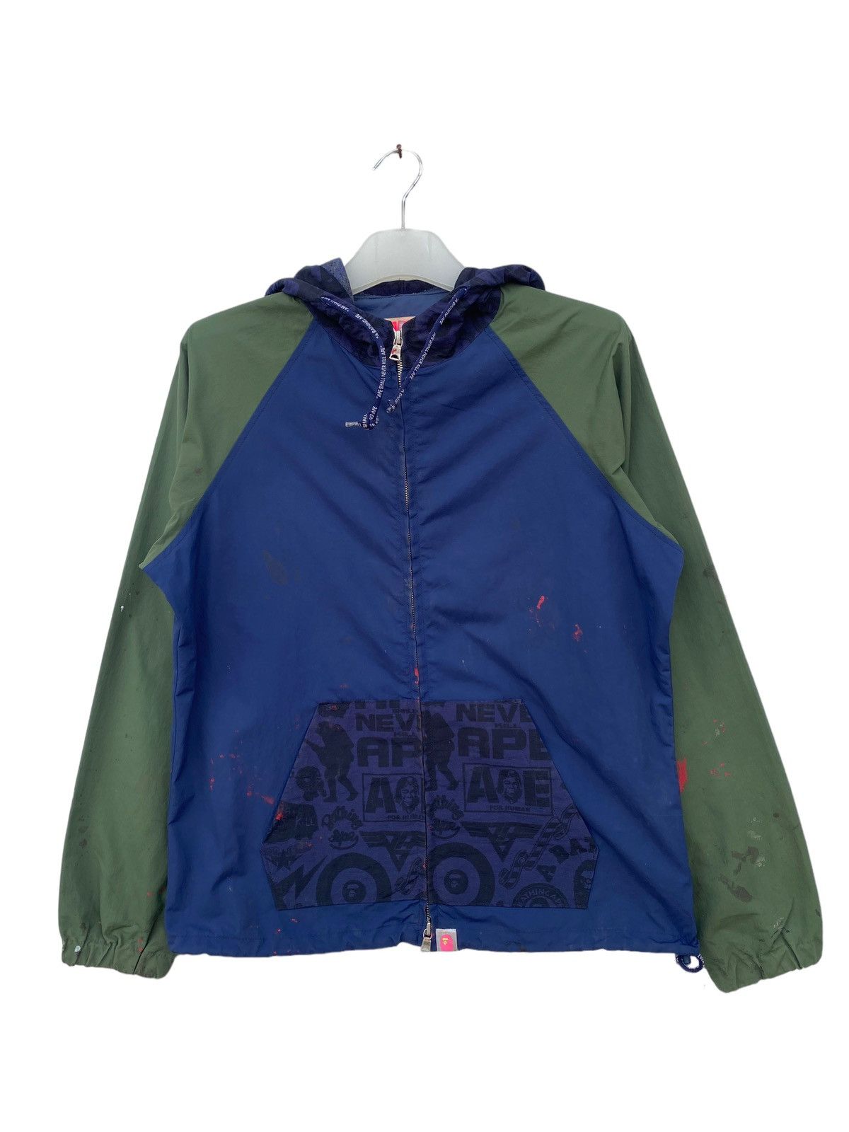 image of Aape x Bape Apee Colorblock Hoodie Jacket in Navy, Women's (Size Small)