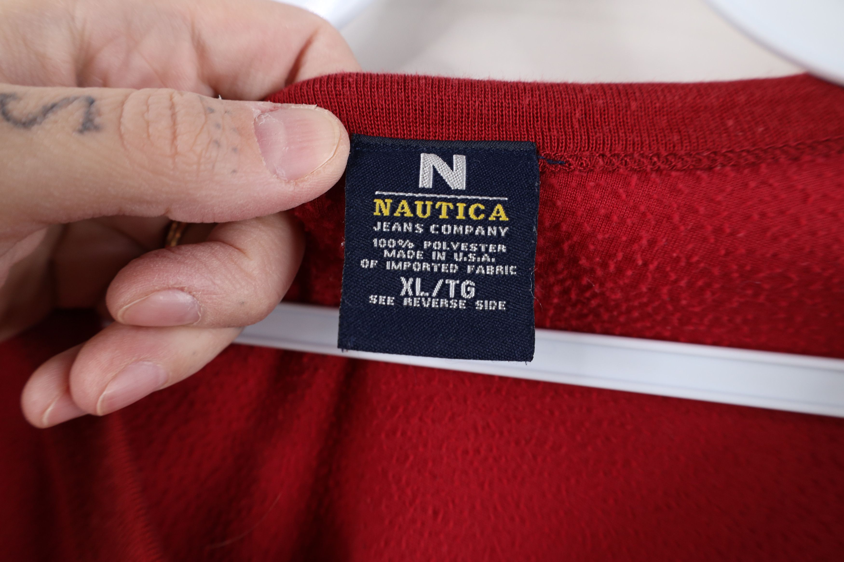 Nautica Vintage 90s Nautica Spell Out Lightweight Fleece Sweater Red Size US XL / EU 56 / 4 - 8 Thumbnail