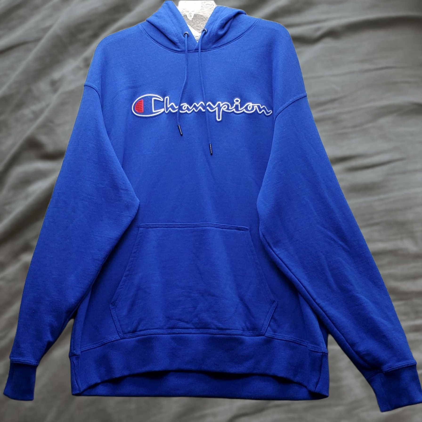 Champion Champion Powerblend Hoodie Mens XL Blue Long Sleeve Spellout Logo Pullover GF89H Size US XL / EU 56 / 4 - 1 Thumbnail