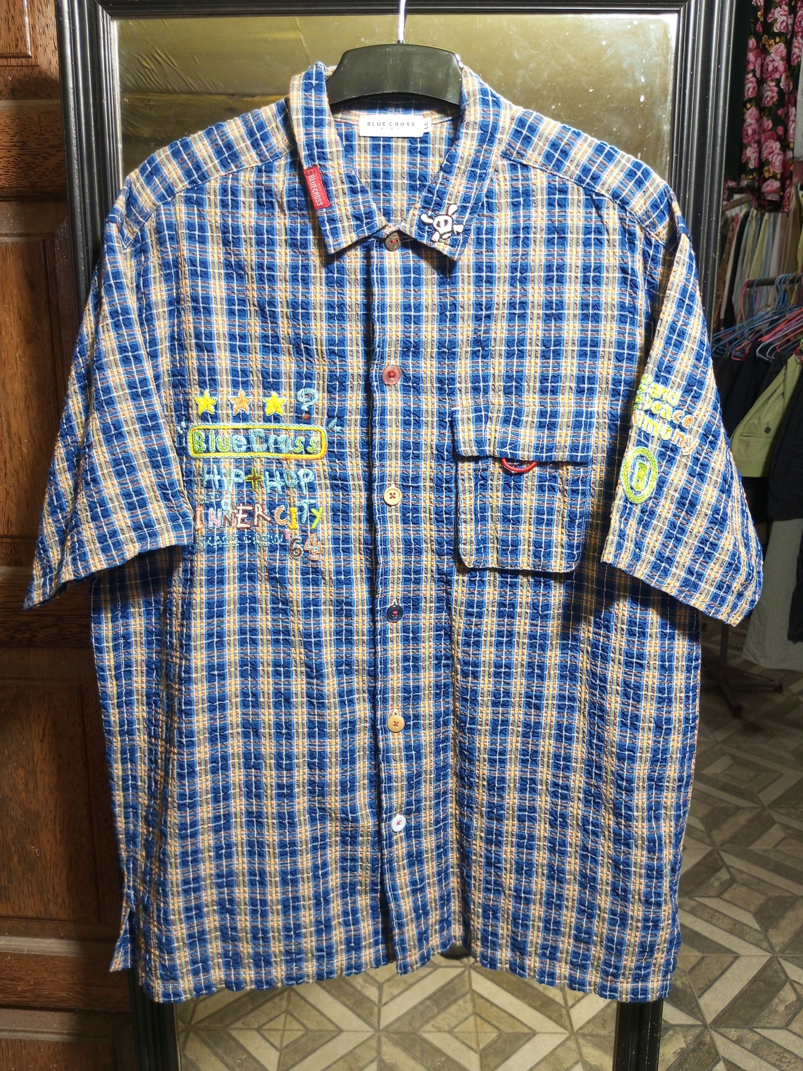 Hysteric Glamour Vintage blue cross hip hop button up shirt Size US L / EU 52-54 / 3 - 1 Thumbnail