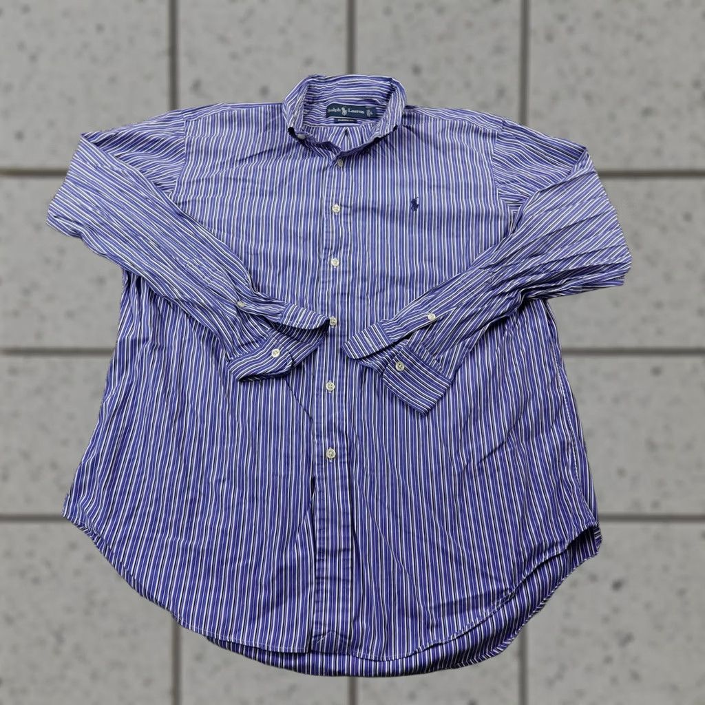 Ralph Lauren VINTAGE Ralph Lauren Shirt Mens L Blue Stripe Pony Button Up Long Sleeve Classic Top Size US L / EU 52-54 / 3 - 1 Thumbnail