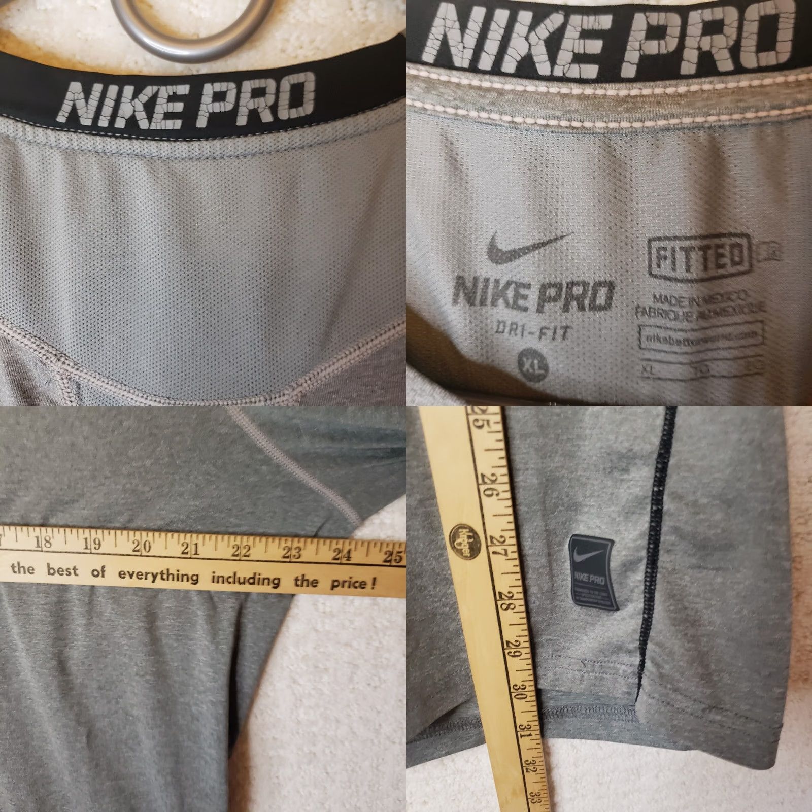 Nike Nike Pro Combat Dri-Fit Men’s Shirt XL Gray Black Short Sleeve Crew Neck Logo Swoosh Lightweight Moisture Wicking Athletic Shirt Size US XL / EU 56 / 4 - 10 Thumbnail