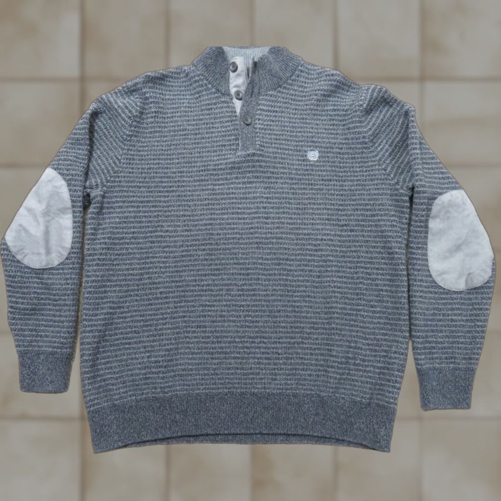 Chaps Chaps Sweater XL Gray 100% Cotton Mock Neck Long Sleeve Elbow Patches Button Logo Casual Workwear Mens Size US XL / EU 56 / 4 - 1 Thumbnail