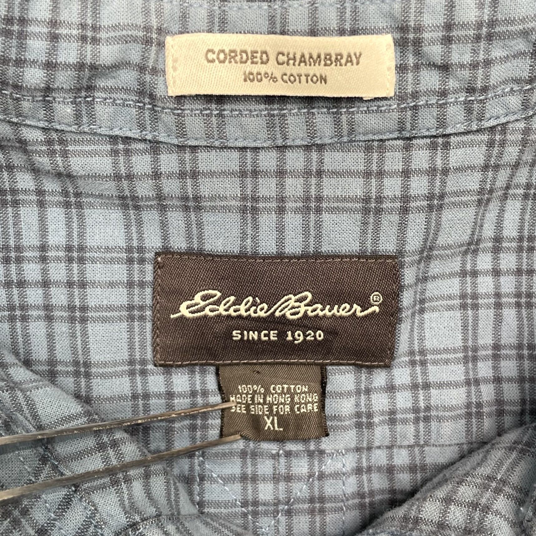 Eddie Bauer Eddie Bauer Button-Up Shirt Men XL Blue Chambray Plaid Outdoor Gorpcore 90s Cabin Workwear Size US XL / EU 56 / 4 - 4 Thumbnail