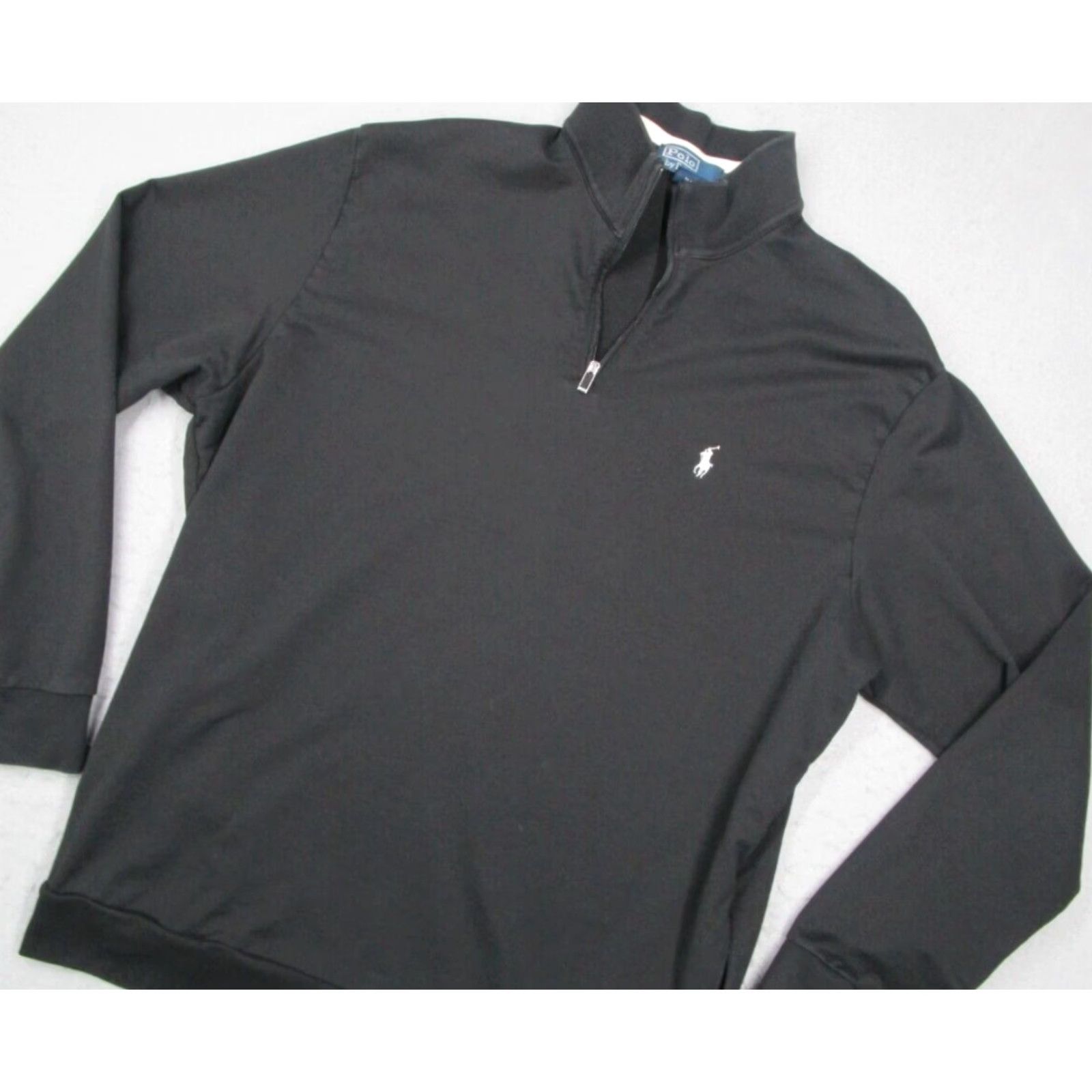 VINTAGE Polo Ralph Lauren Jacket Men’s Large Black 1/4 Zip Pima Cotton Classic Bomber Retro American