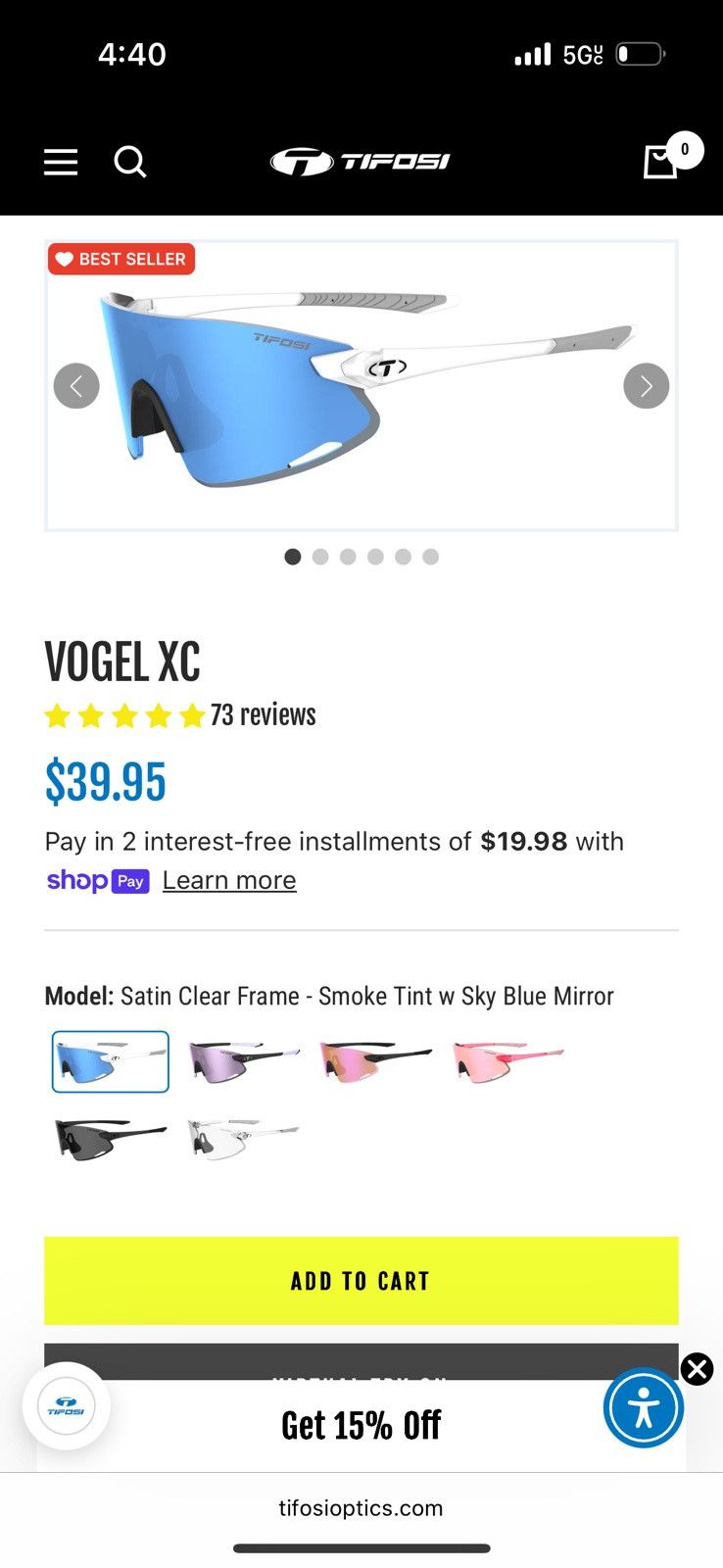 Other Tifosi Optics VOGEL XC Sunglasses Satin Clear Frame Sky Blue Size ONE SIZE - 6 Thumbnail