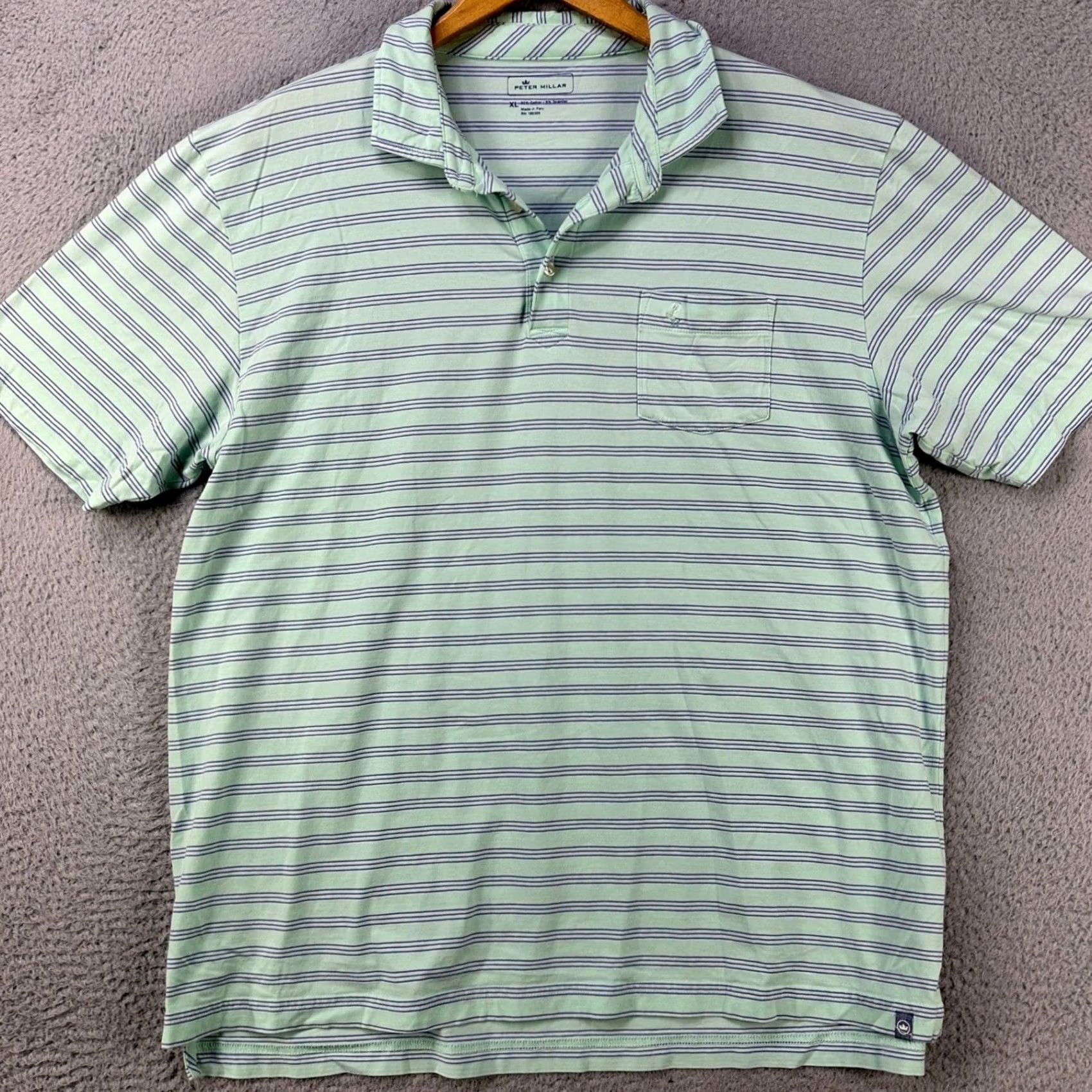 Peter Millar VINTAGE? No. Peter Millar Polo shirt Mens XL Green Blue Striped Stretch Pocket Rugby Shirt Size US XL / EU 56 / 4 - 3 Thumbnail