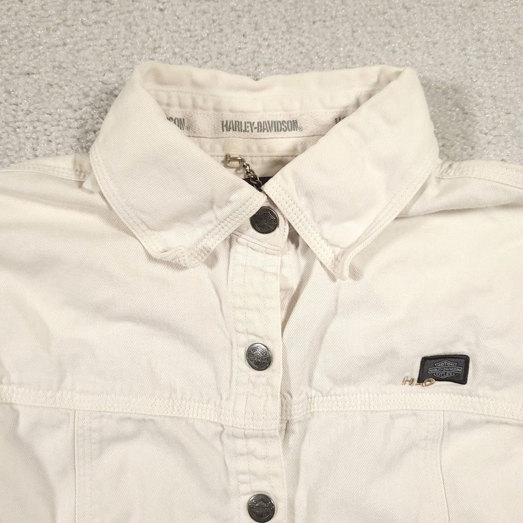 Harley Davidson Harley-Davidson Shirt Womens Small Off-White Snap Front Canvas Embroidered Wings Shirt Size S / US 4 / IT 40 - 3 Thumbnail