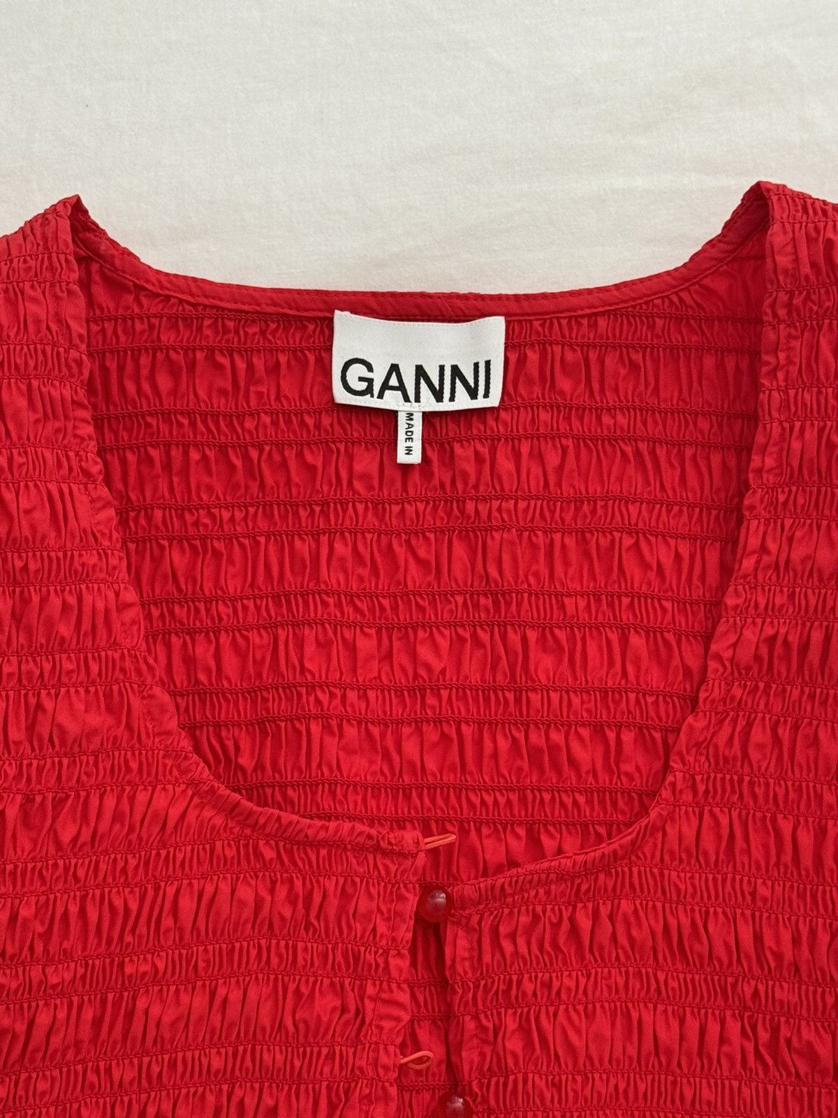 Ganni GANNI Red Smocked Blouse Size S / US 4 / IT 40 - 4 Thumbnail