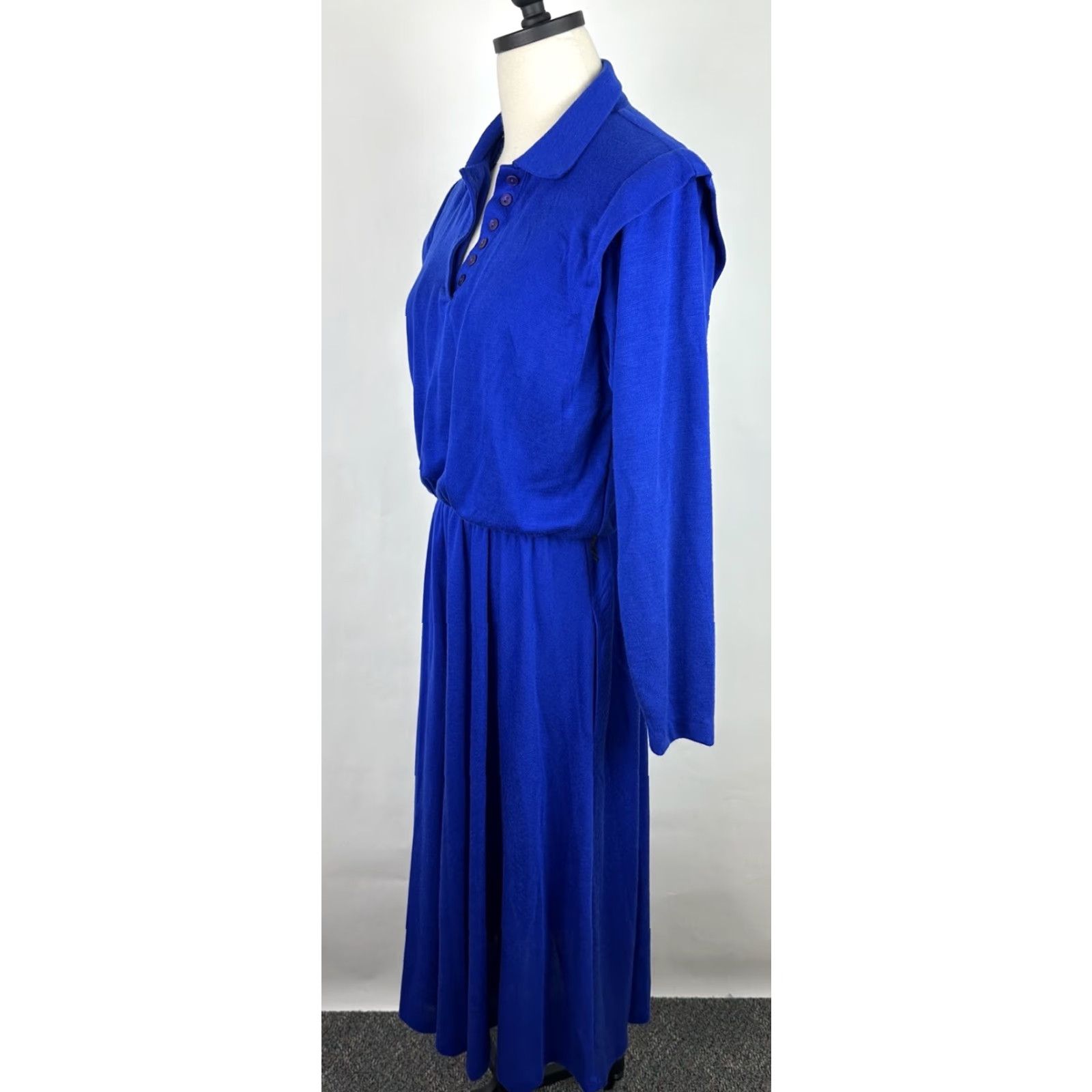 Vintage VINTAGE Walden Classics Shirt Dress Womens M Blue 80s Button Front Pockets Long Sleeve Knit Vintage Size M / US 6-8 / IT 42-44 - 6 Thumbnail
