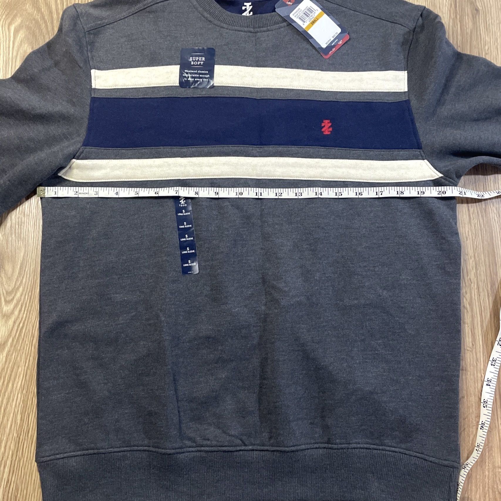 Izod IZOD Mens Pullover Sweatshirt Varsity Striped Gray Size S Crew Neck Super Soft Logo Knit Cotton-Polyester Fall Winter Spring Walking Mens Size US S / EU 44-46 / 1 - 4 Thumbnail