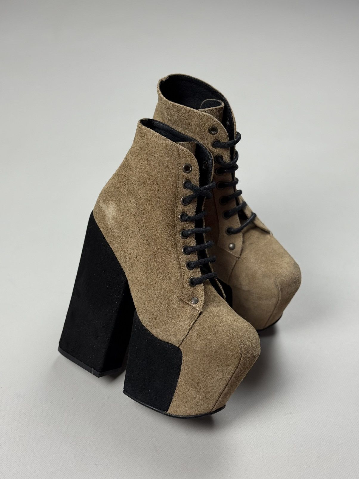 Jeffrey Campbell Avant-Garde Suede Block Heeled Platform Boots Shoes Size US 7 / IT 37 - 2 Thumbnail