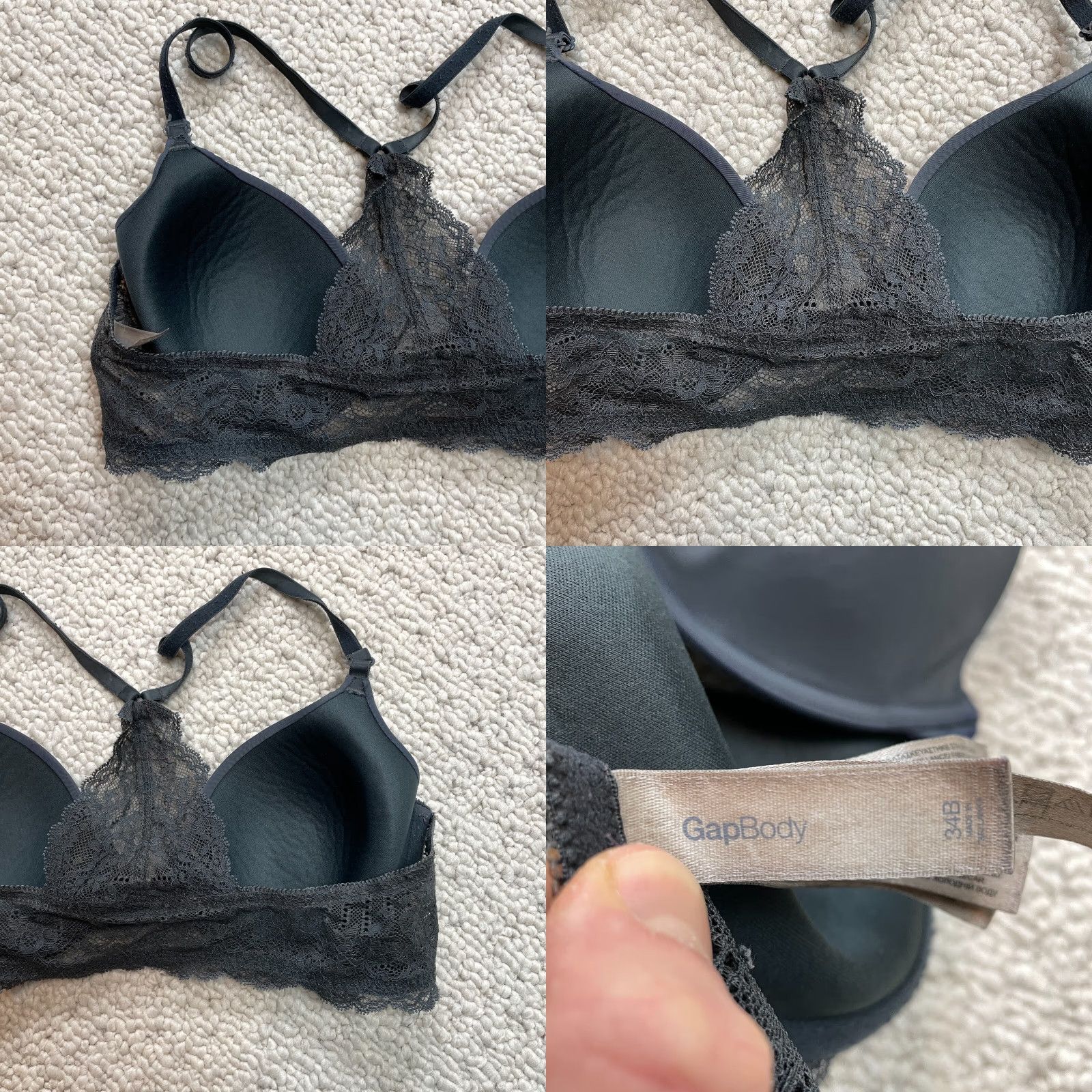 Gap Gap Body Bralette Womens 34 B Gray Lace Racerback Wired Soft Nylon Comfort Size ONE SIZE - 8 Thumbnail